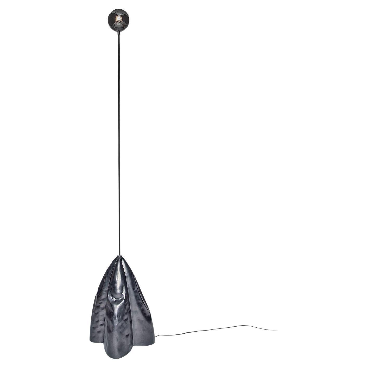 Lampadaire contemporain en acier poli et verre, Overlay II par Paul Matter en vente