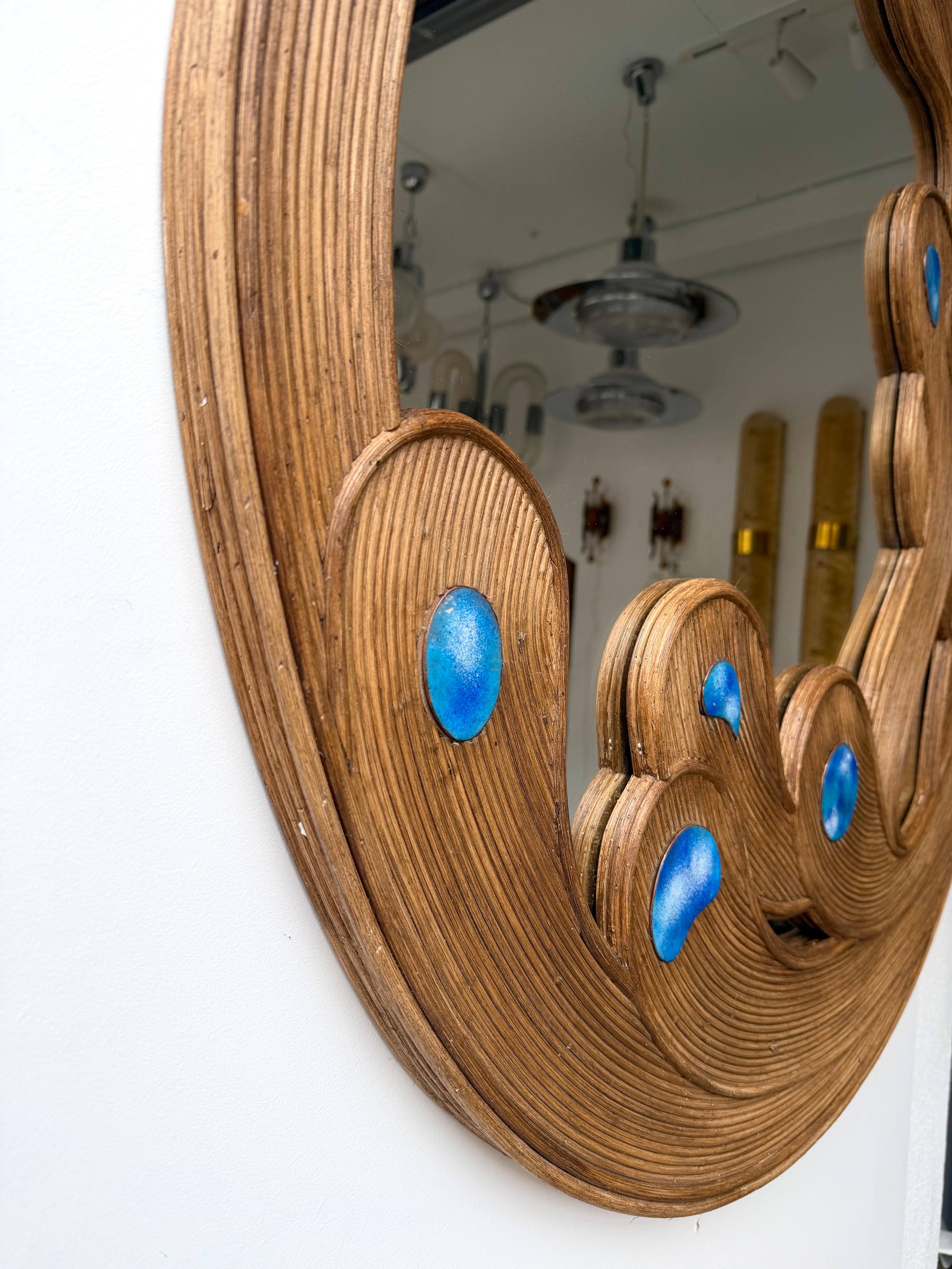 Contemporary Mirror Rattan Marquetry and Enamel Metal. Italy en vente 3