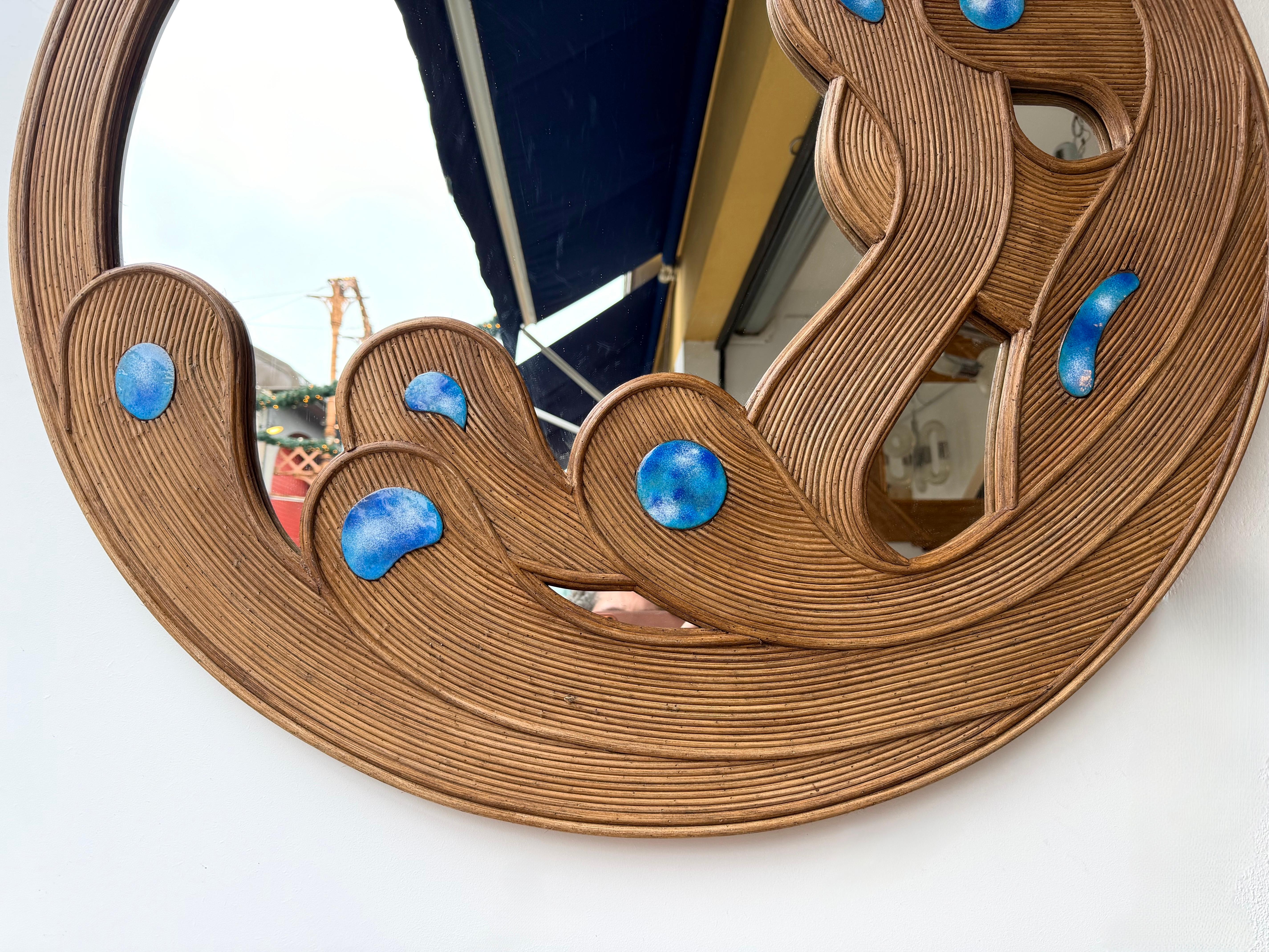 Contemporary Mirror Rattan Marquetry and Enamel Metal. Italy en vente 5