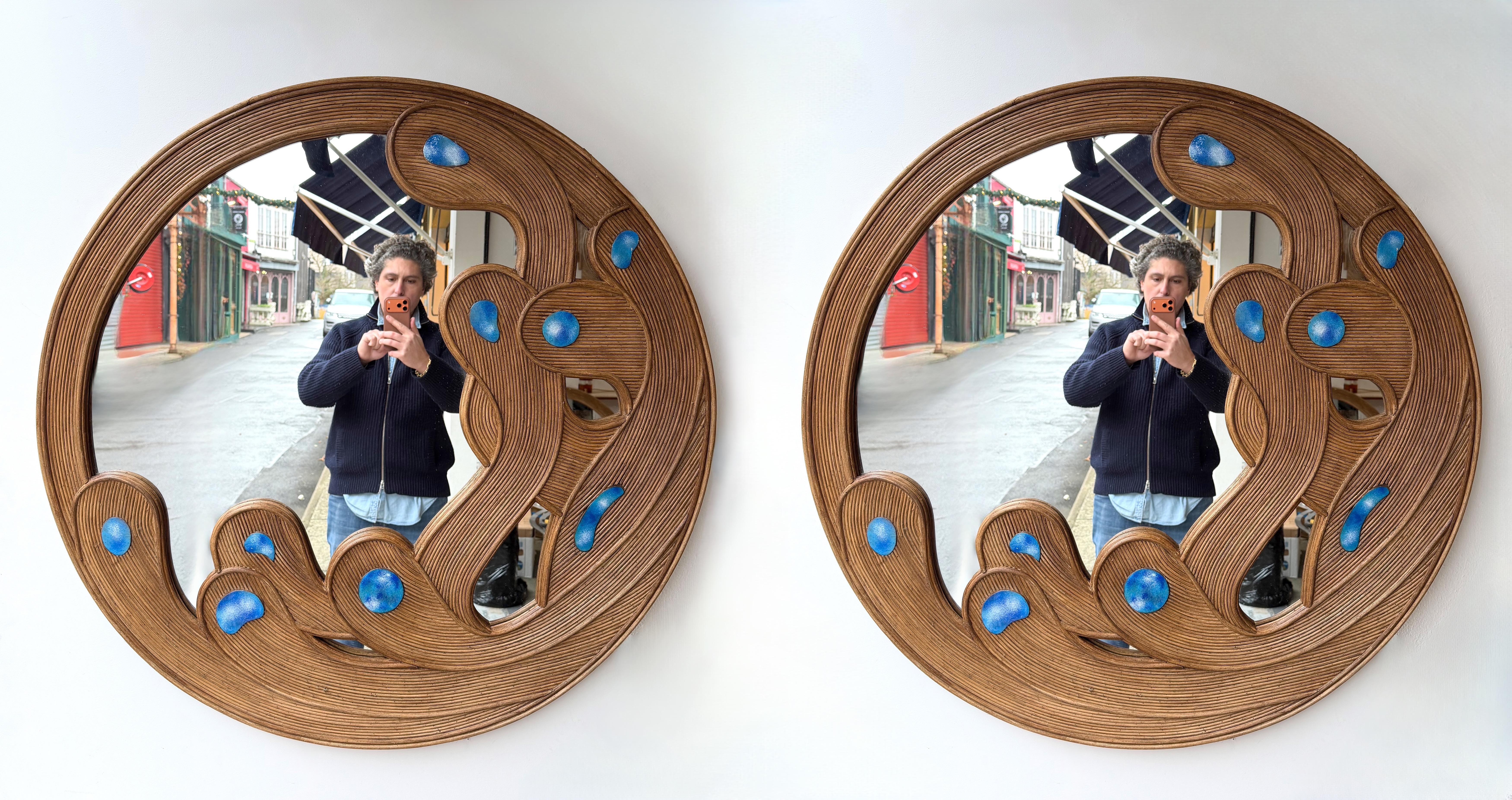 italien Contemporary Mirror Rattan Marquetry and Enamel Metal. Italy en vente