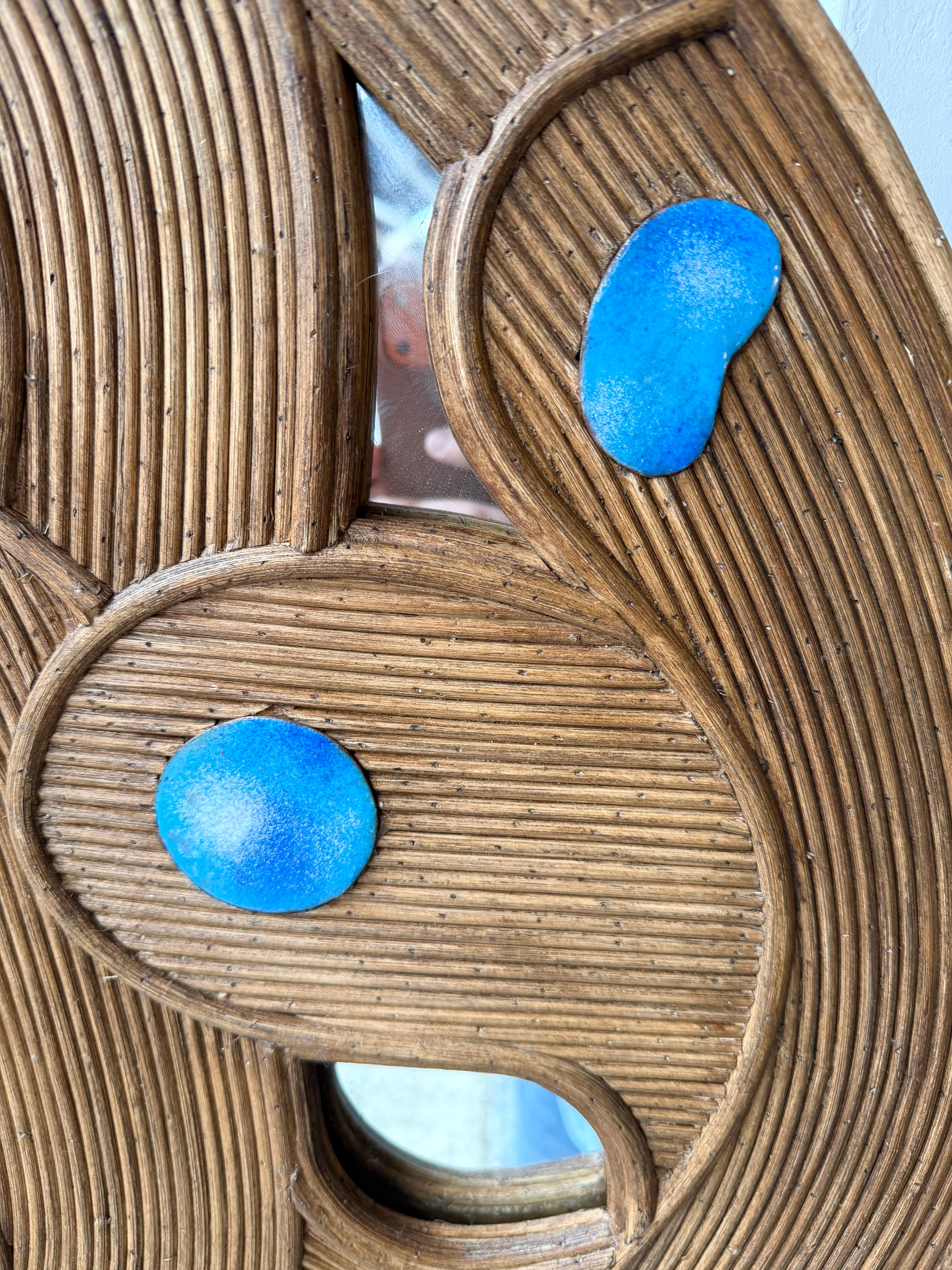 Métal Contemporary Mirror Rattan Marquetry and Enamel Metal. Italy en vente