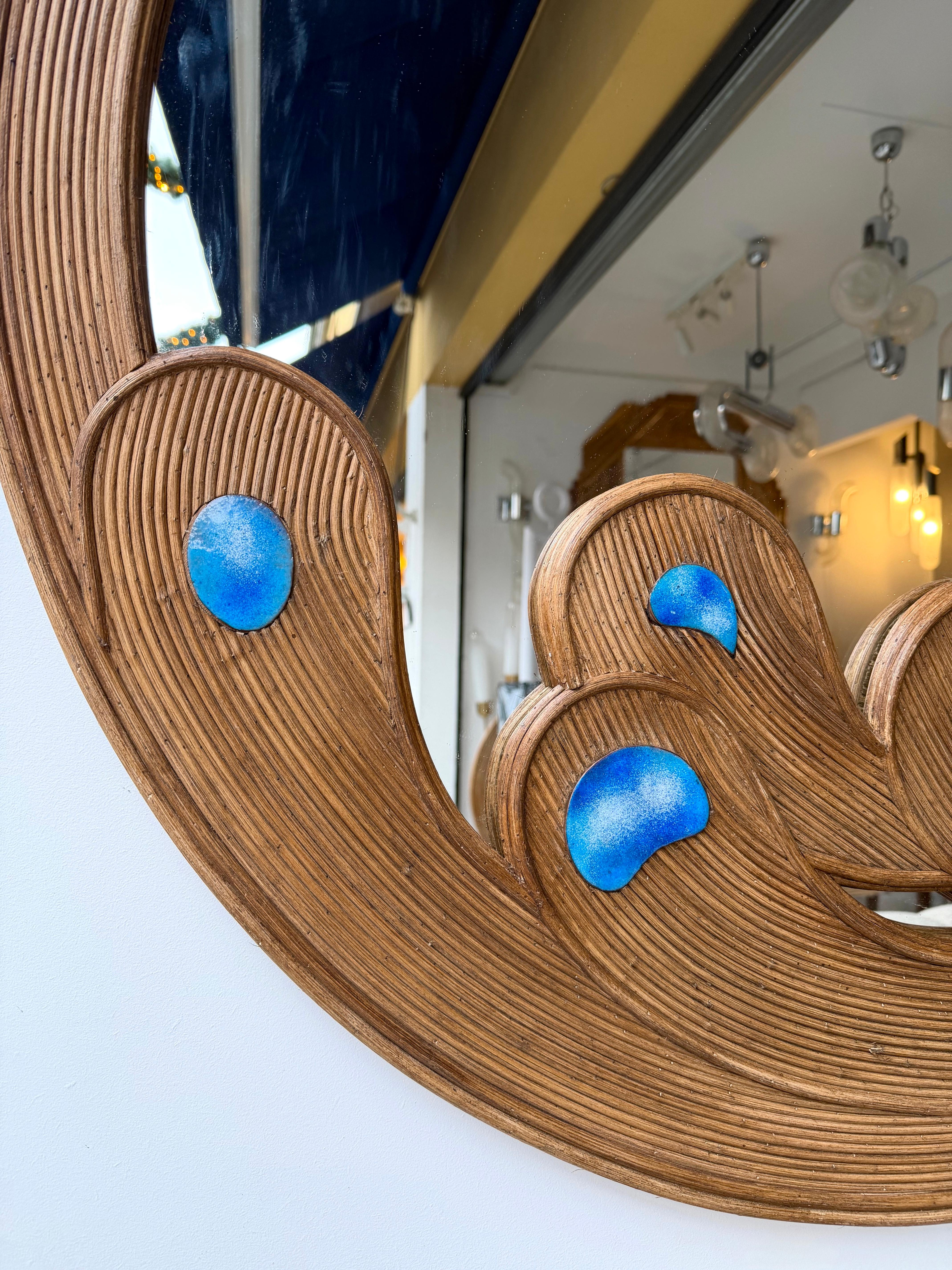 Contemporary Mirror Rattan Marquetry and Enamel Metal. Italy en vente 1