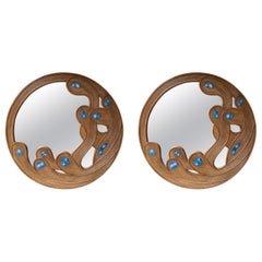 Contemporary Mirror Rattan Marquetry and Enamel Metal. Italy