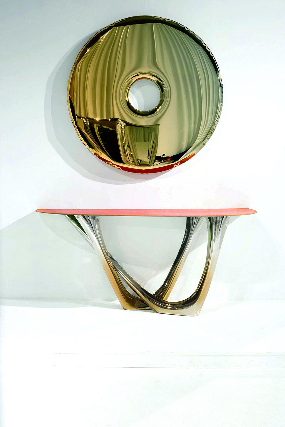 Polish Contemporary Mirror 'Rondo 120', Flamed Gold, by Zieta