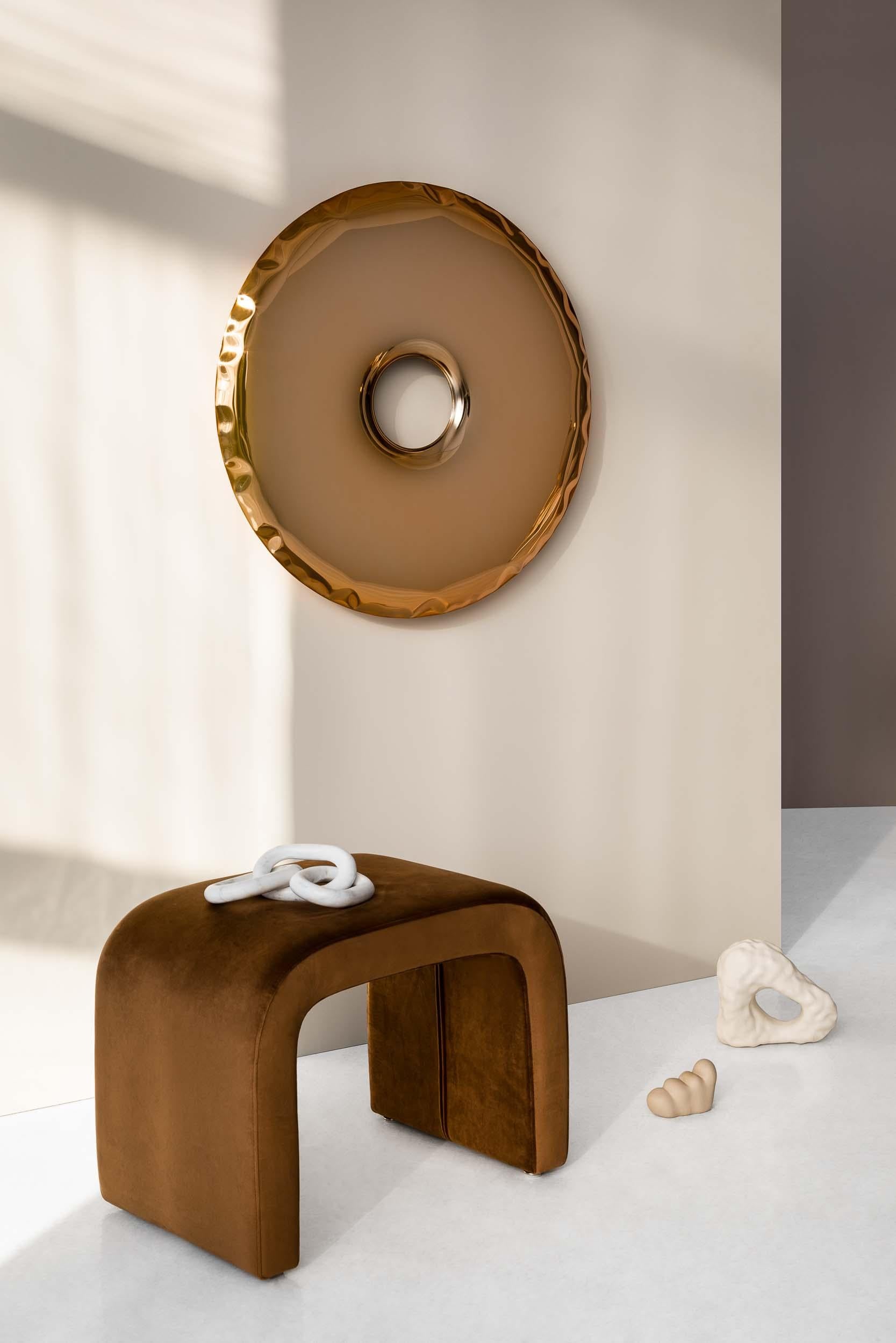 Acier inoxydable Miroir contemporain 'Rondo 95', collection AURUM, or classique, par Zieta en vente