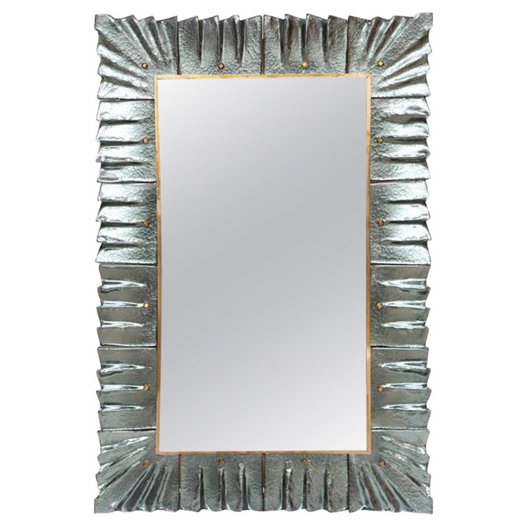 Contemporary Mirror Sea Green Murano Glass Framed, In Stock