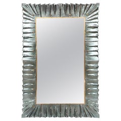 Contemporary Mirror Sea Green Murano Glass Framed, In Stock