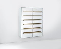 Contemporary Mirrored Floating Dry Bar with Champagne Molding Handles