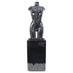 Contemporary Mirrored Mosaic Female Torso Sculpture on Plinth