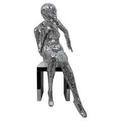 Contemporary Mirrored Mosaic Seated Female Sculpture