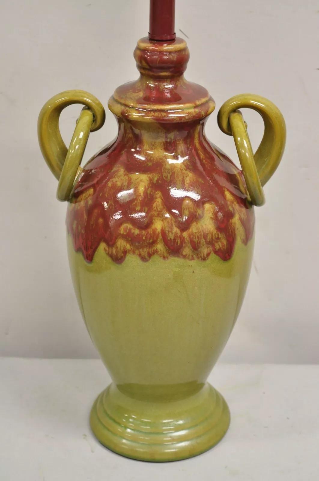 Altro Lampada da tavolo contemporanea Mission Arts & Crafts in ceramica verde e rossa in vendita