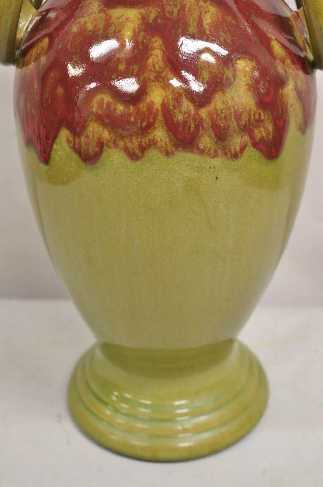 Lampada da tavolo contemporanea Mission Arts & Crafts in ceramica verde e rossa In condizioni buone in vendita a Philadelphia, PA