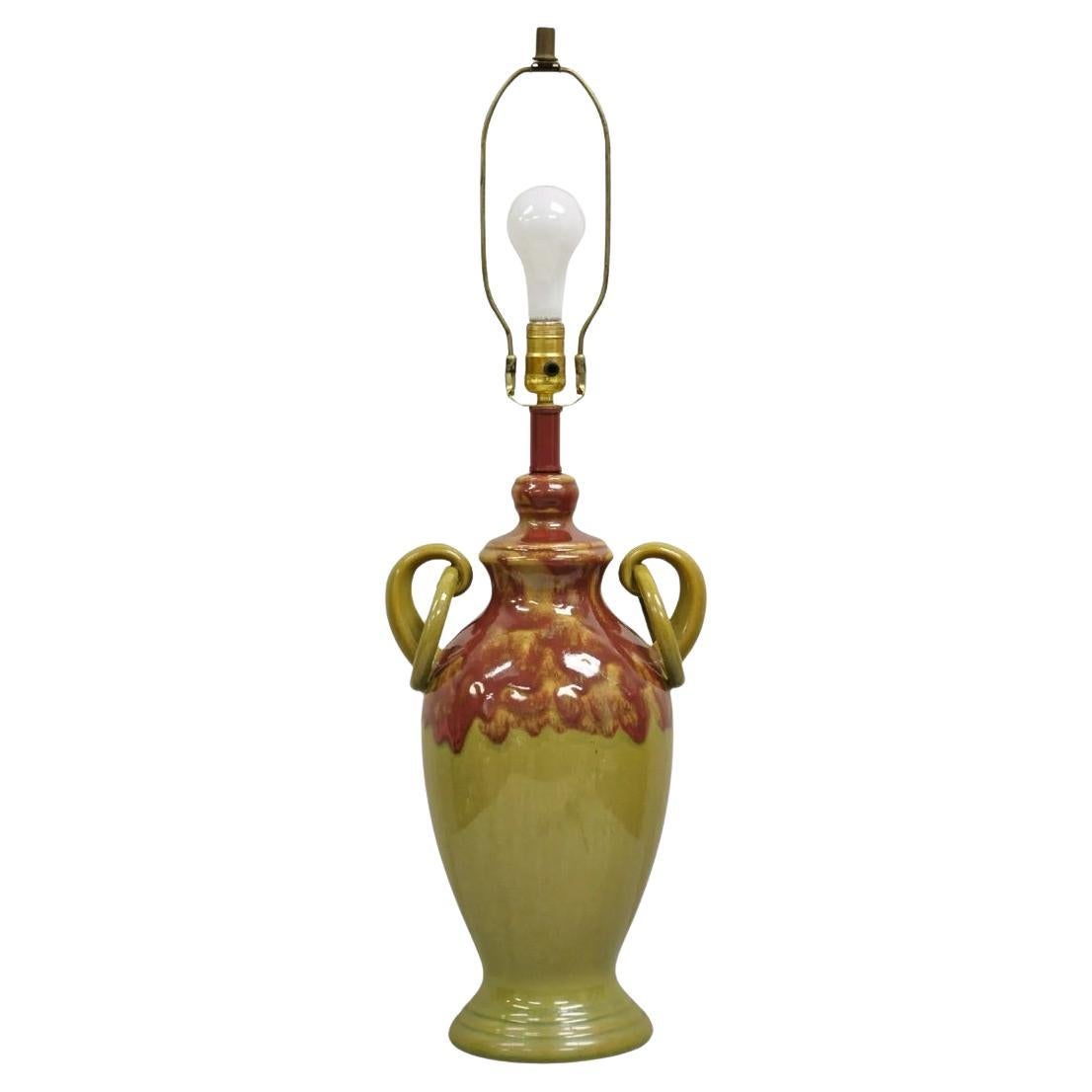 Lampada da tavolo contemporanea Mission Arts & Crafts in ceramica verde e rossa in vendita