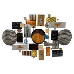 Contemporary Mixed Media Metal and Stone Wall Sculpture