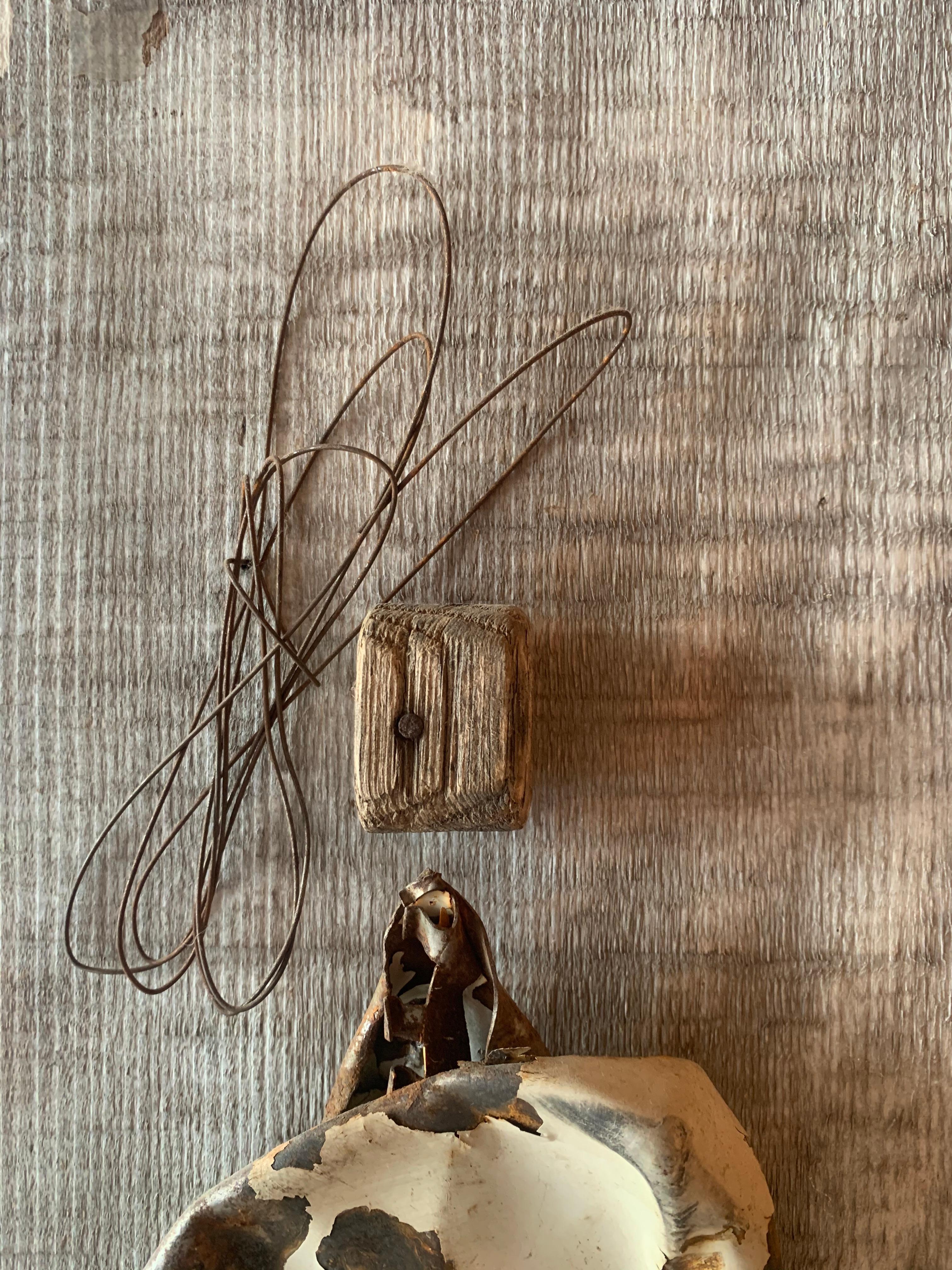 Geisha
wood, wire, sheet metal
8.25 x 18 in.

Artist statement:

I seldom use stock material, but prefer distressed and rusted steel that has been scarred, bent, and made imperfect. In this state, the material becomes quite beautiful. There are