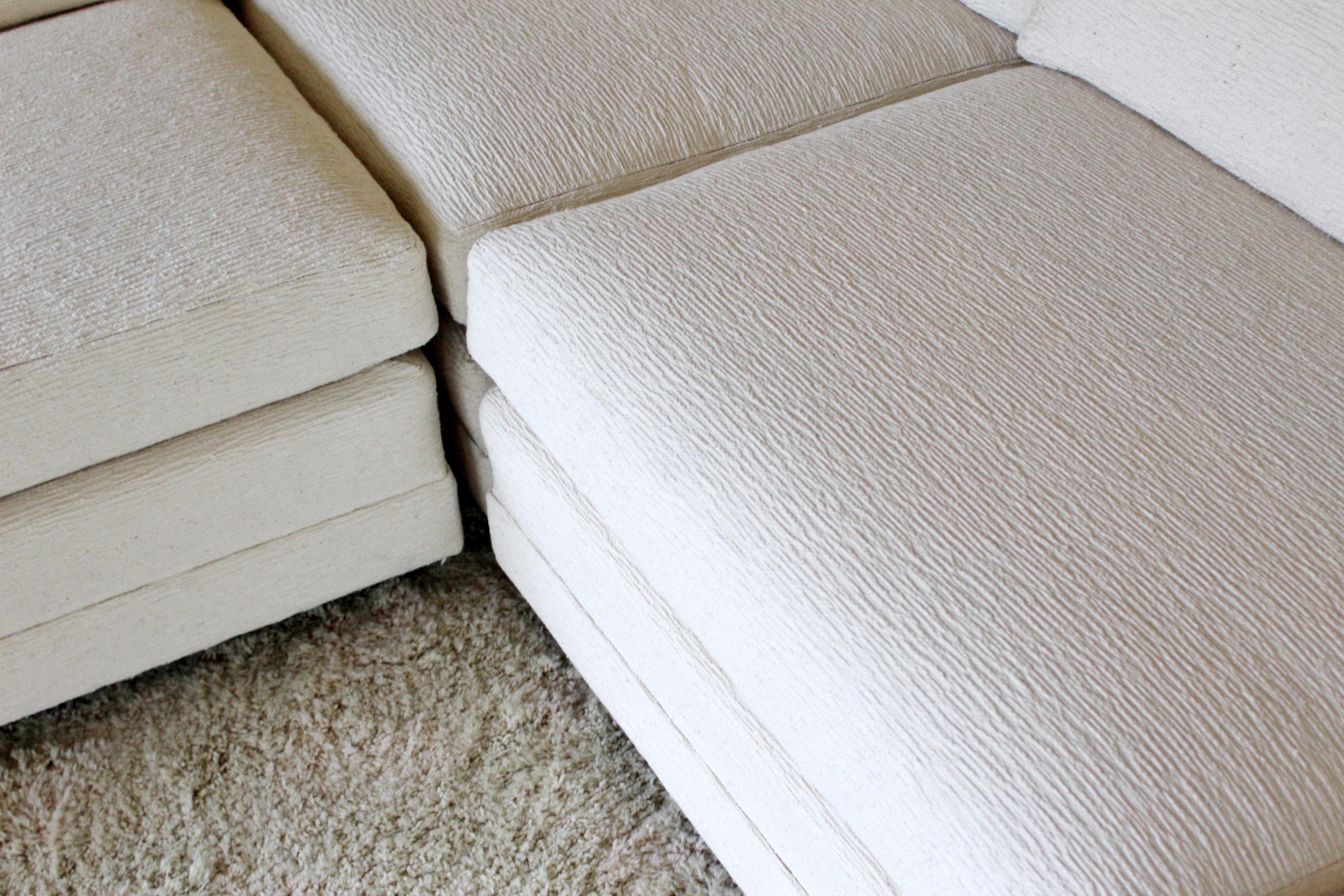 Chenille Contemporary Modern 3-Piece L Shaped White Sectional Sofa by Henredon 1980s