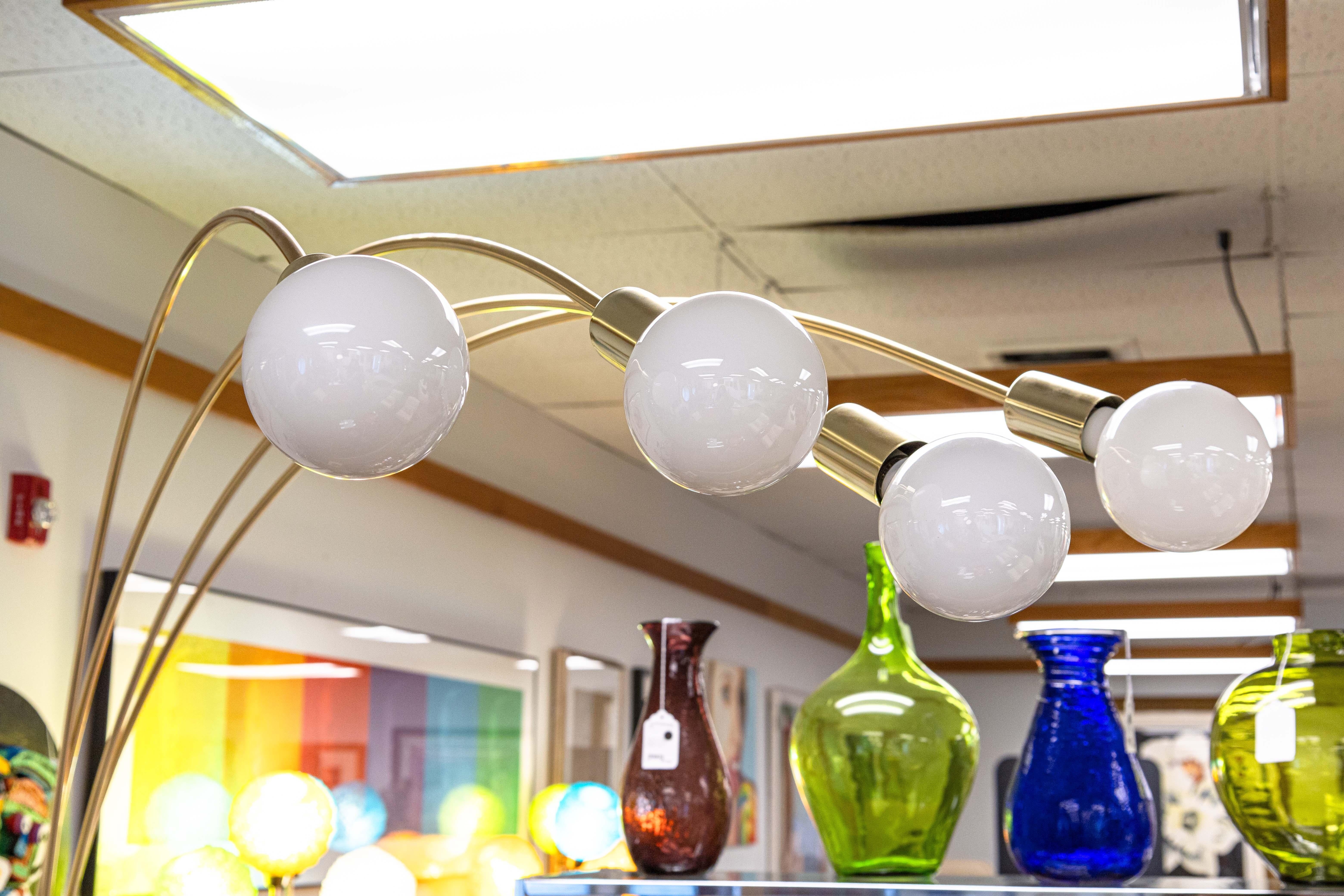 Unknown Contemporary Modern 4 Bulb Brass and Marble Arc Floor Lamp