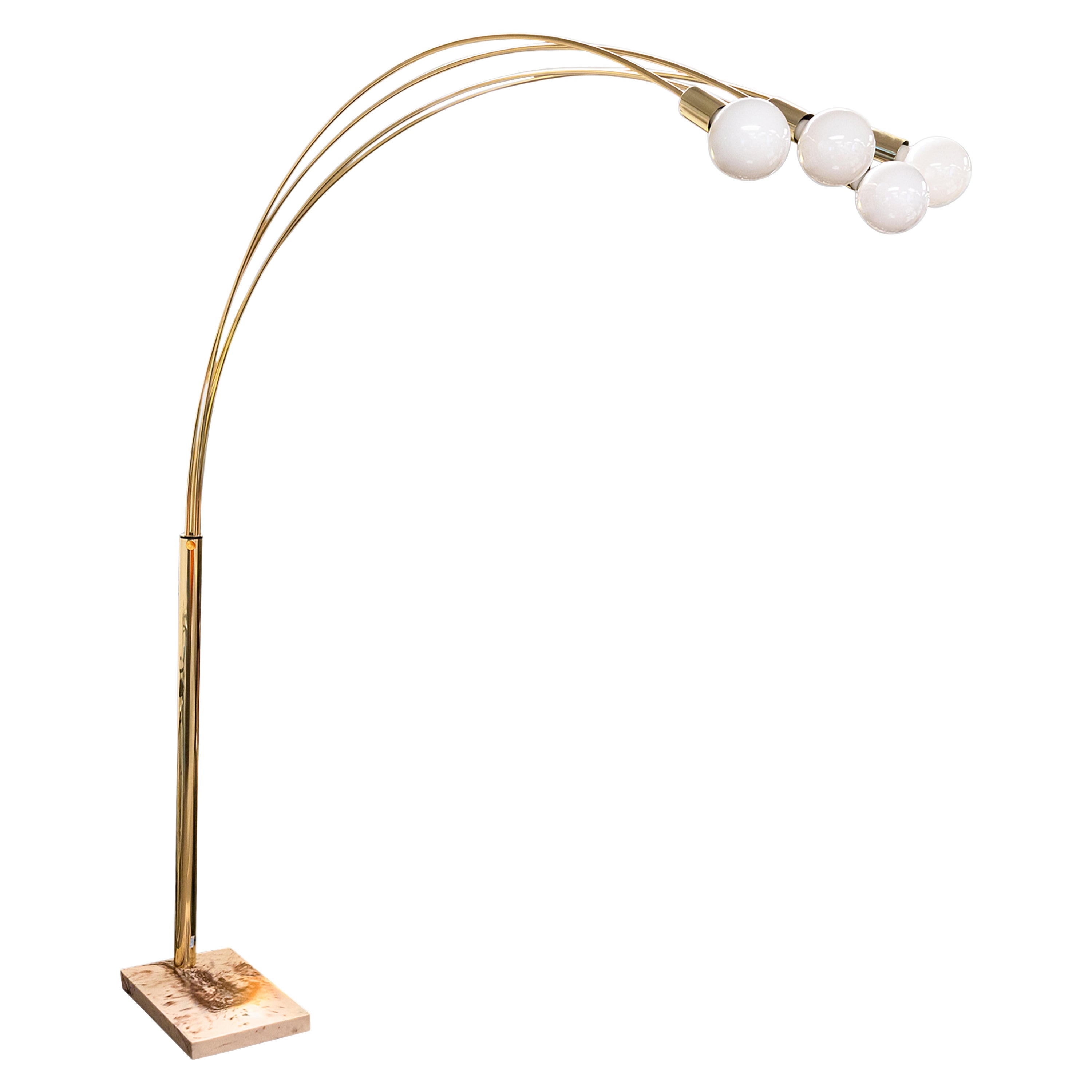 Contemporary Modern 4 Bulb Brass and Marble Arc Floor Lamp