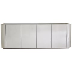 Contemporary Modern 4-Door Glossy White Lacquer Credenza Cabinet, 1980s