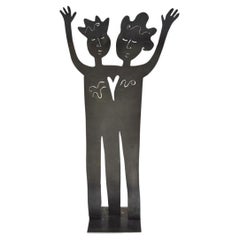 Contemporary Modern 48" Steel Metal Boy and Girl Welcome Statue Sculpture