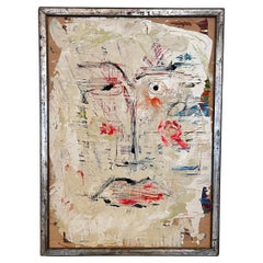 Contemporary Modern Abstract Acrylic Painting on Wood Framed White Black Red