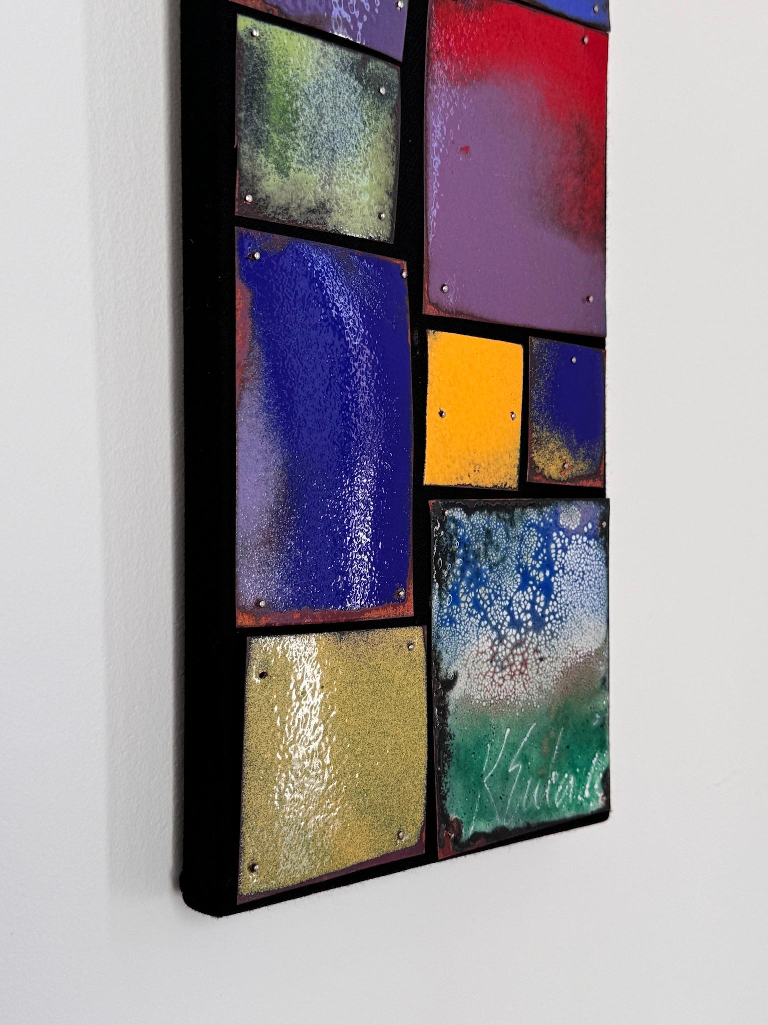 Contemporary Modern Abstract Enameled Copper Mosaic Wall Hanging Sculpture For Sale 7