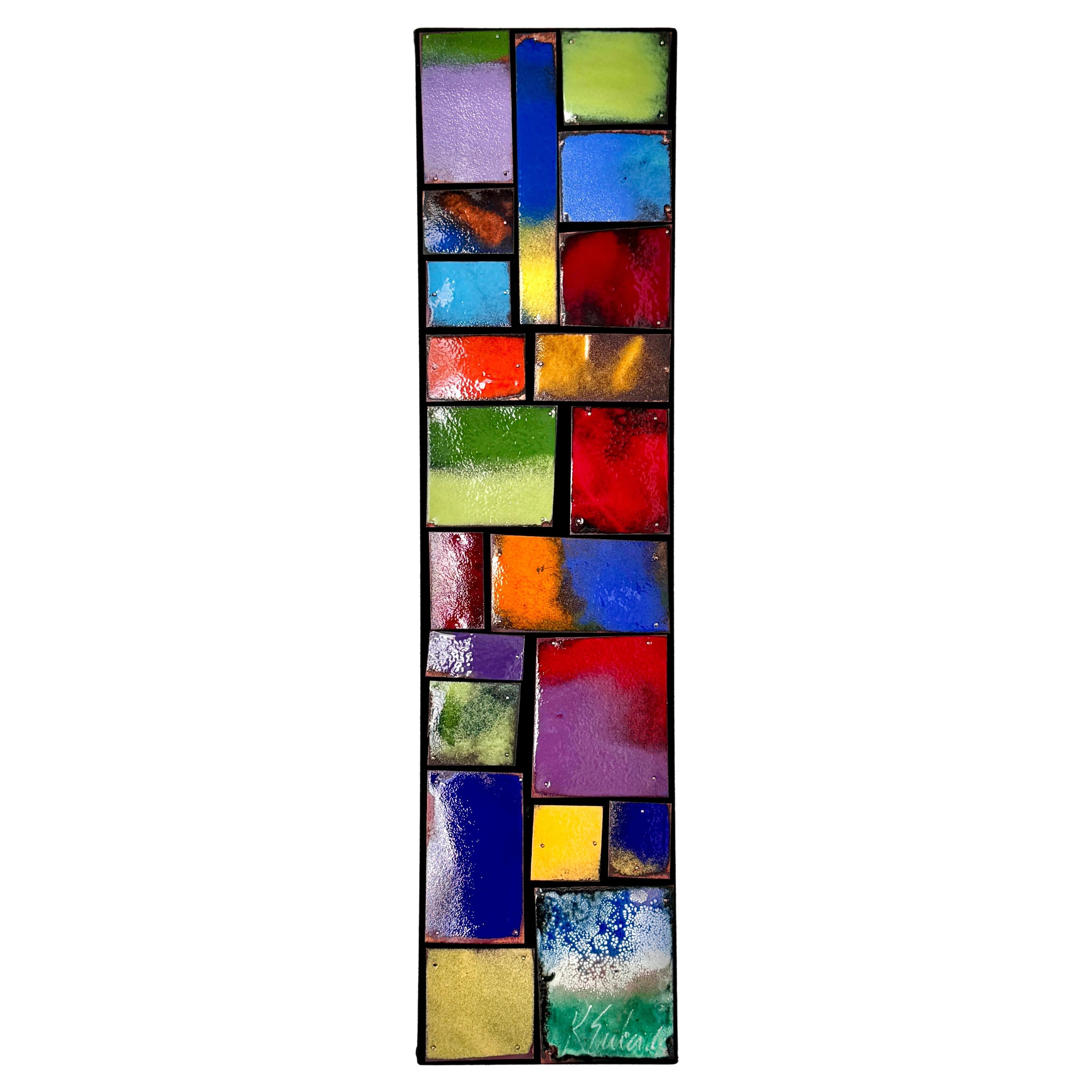 Contemporary Modern Abstract Enameled Copper Mosaic Wall Hanging Sculpture For Sale