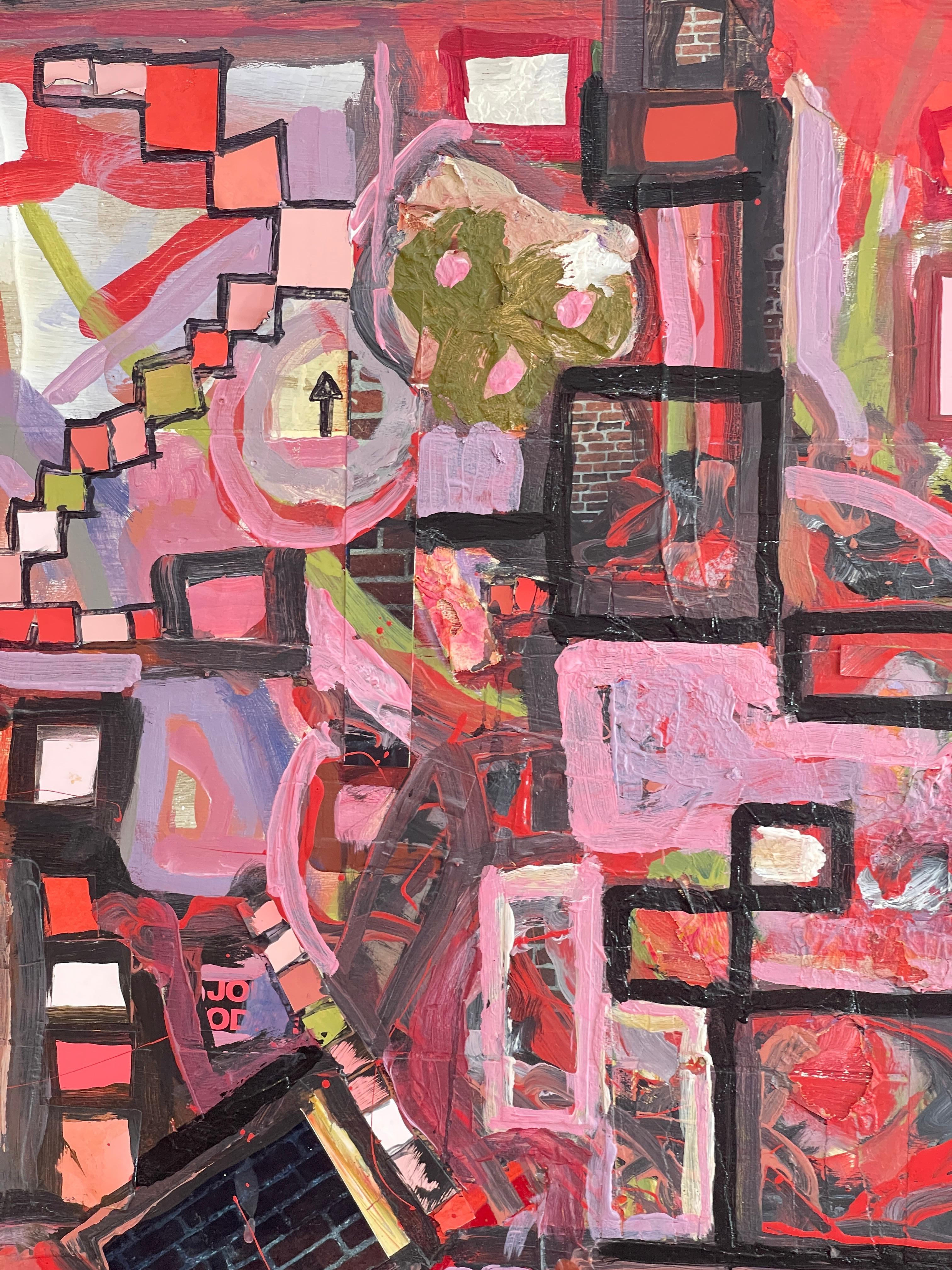 Zeitgenössisches modernes abstraktes Öl auf Karton, The Weave im Angebot 6