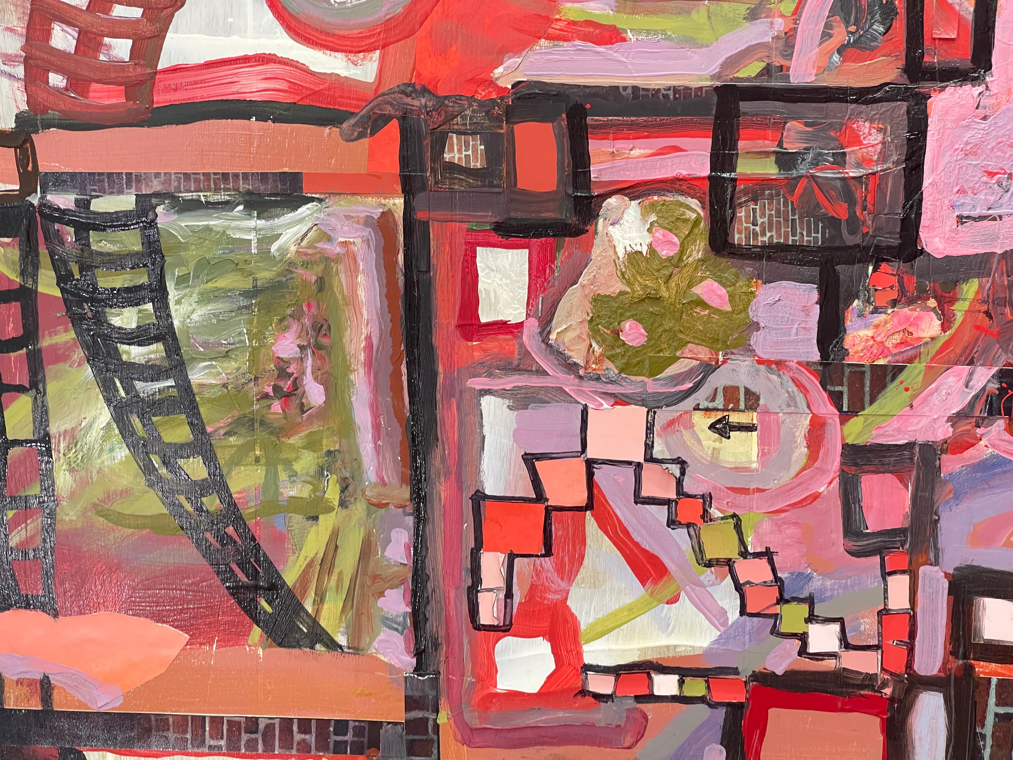 Zeitgenössisches modernes abstraktes Öl auf Karton, The Weave (Acryl) im Angebot