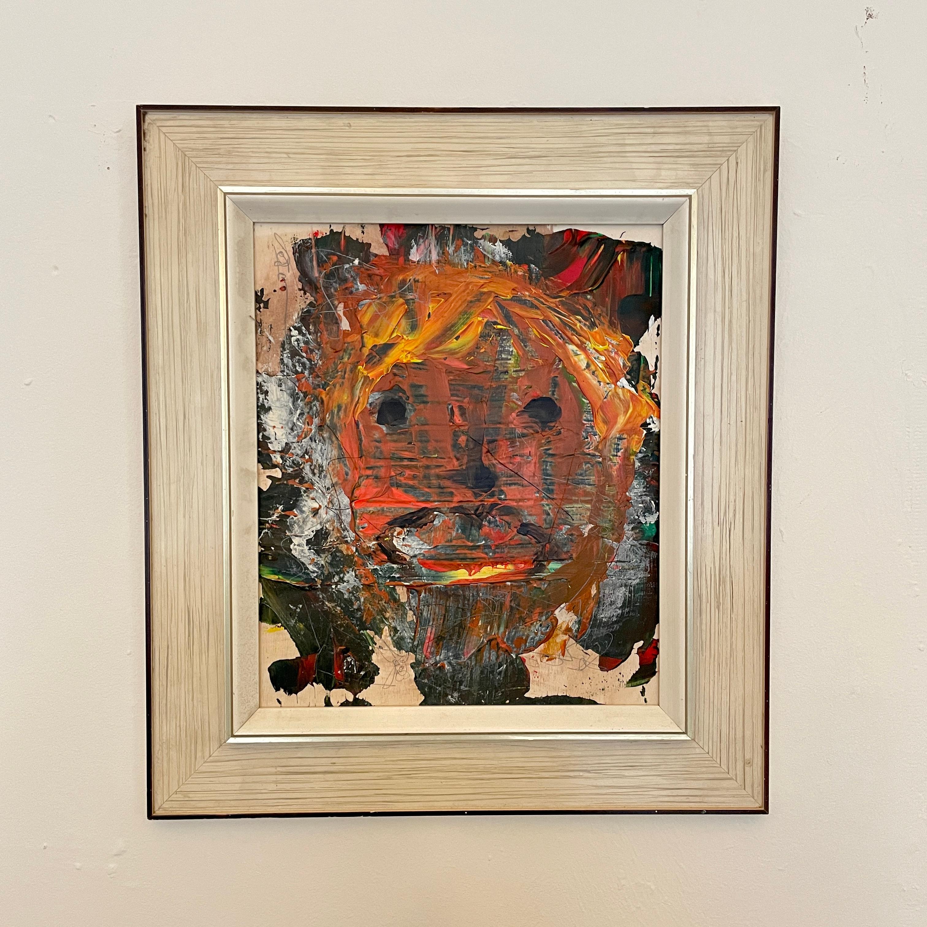 Pintura acrílica multicolor moderna contemporánea sobre madera en un marco antiguo, 2022 en venta 3