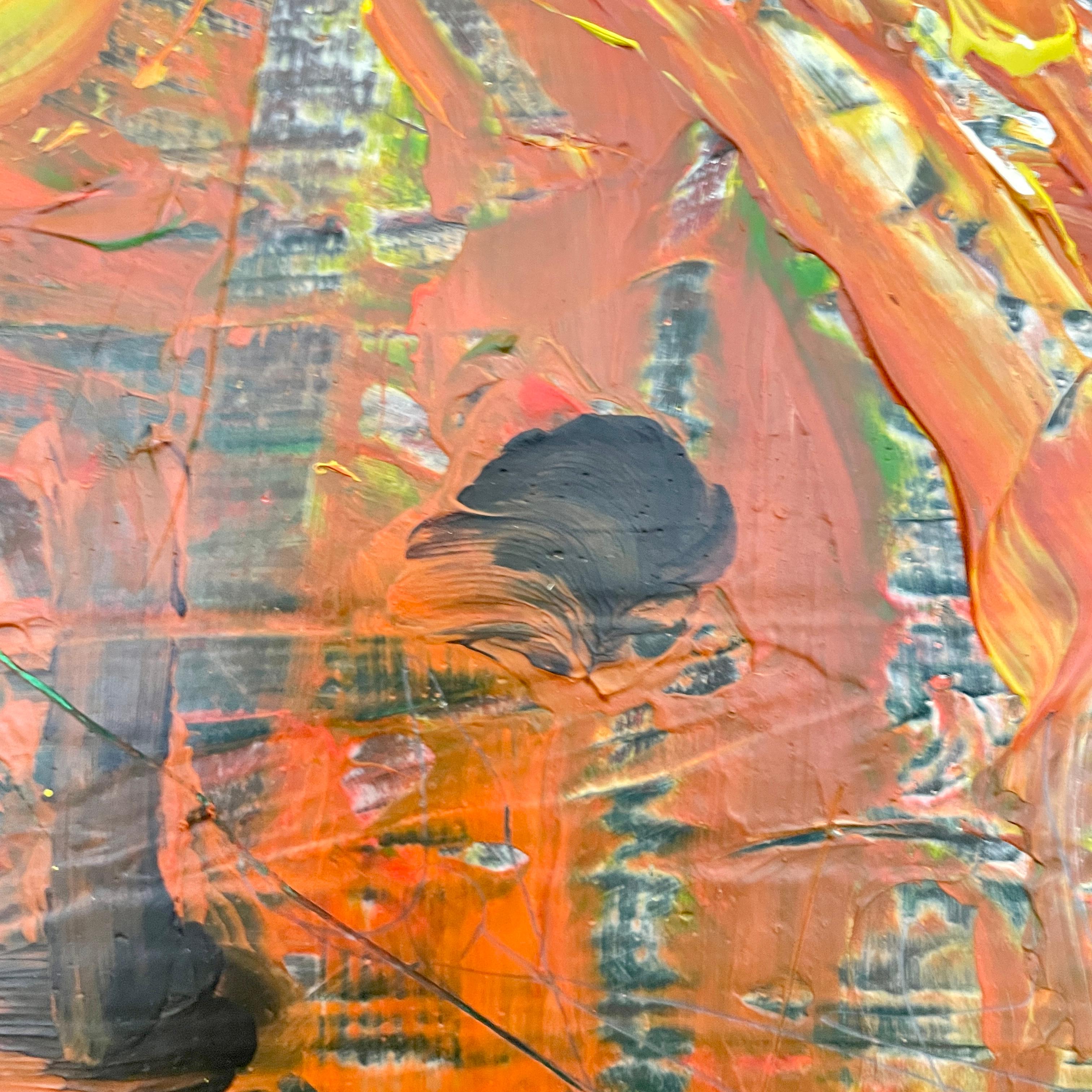 Peinture acrylique moderne contemporaine multicolore sur bois dans un ancien cadre, 2022 en vente 5