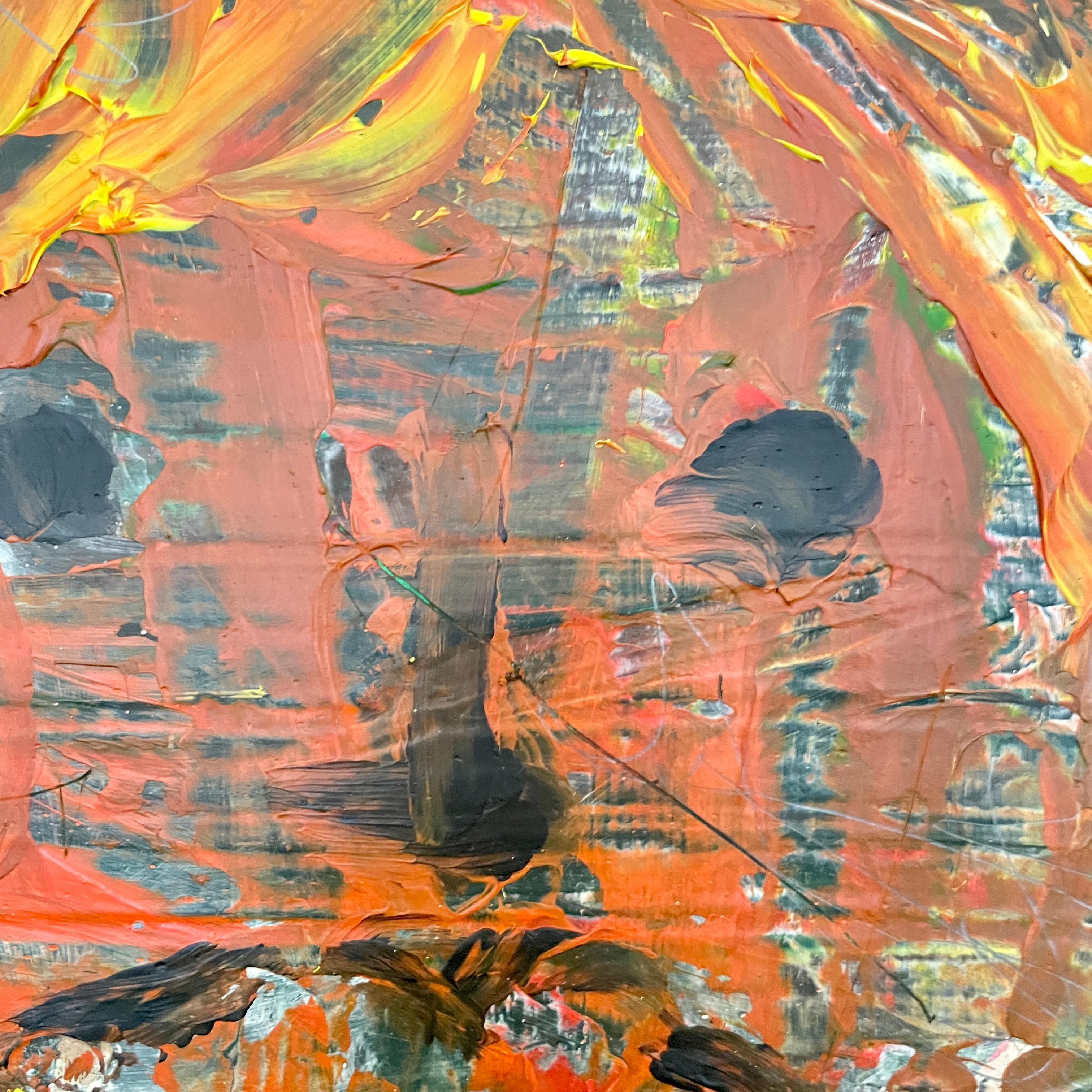 Pintura acrílica multicolor moderna contemporánea sobre madera en un marco antiguo, 2022 Moderno en venta
