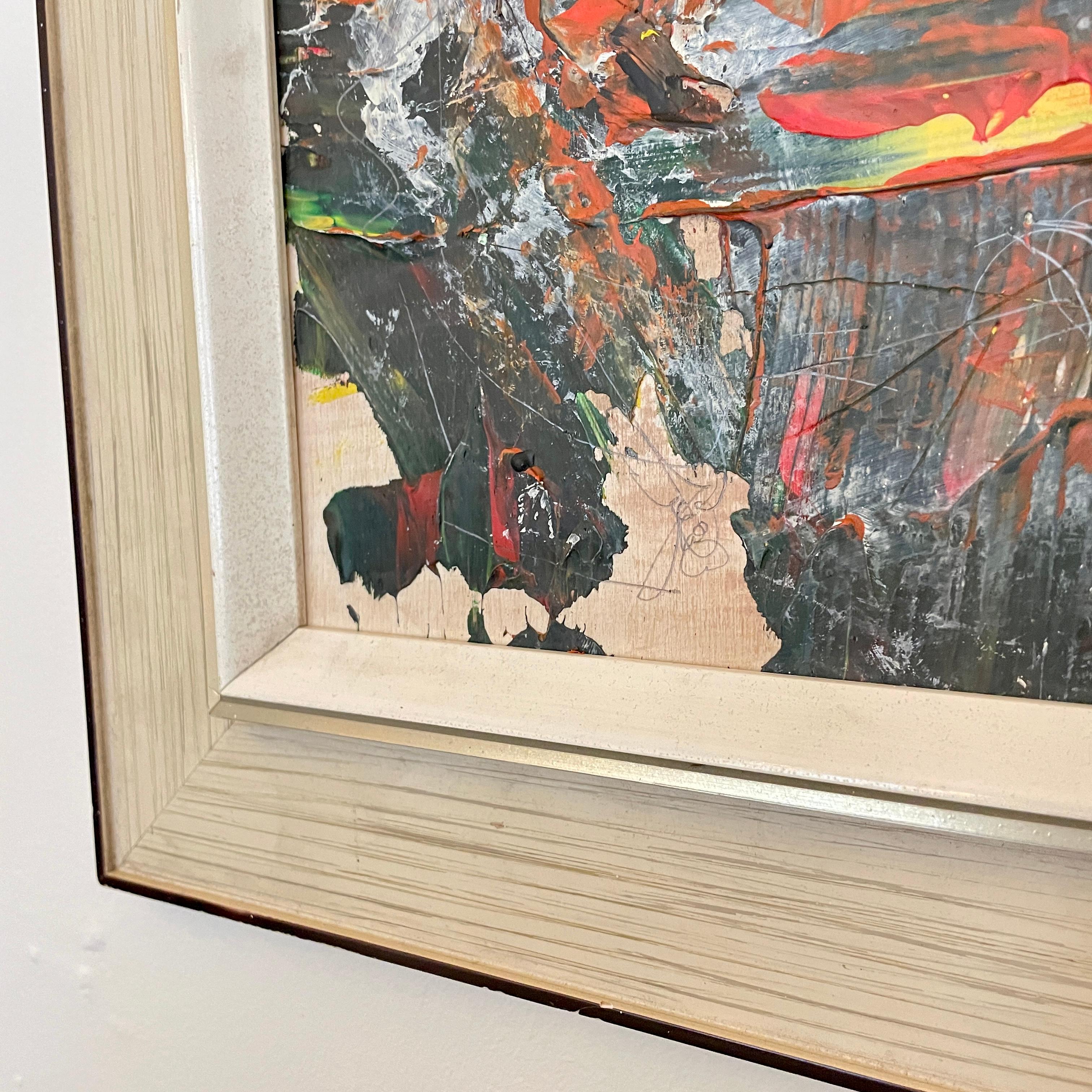 Pintura acrílica multicolor moderna contemporánea sobre madera en un marco antiguo, 2022 Siglo XXI y contemporáneo en venta
