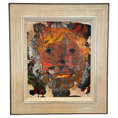 Contemporary Modern Acrylic Multicolored Painting on Wood in an old Frame, 2022