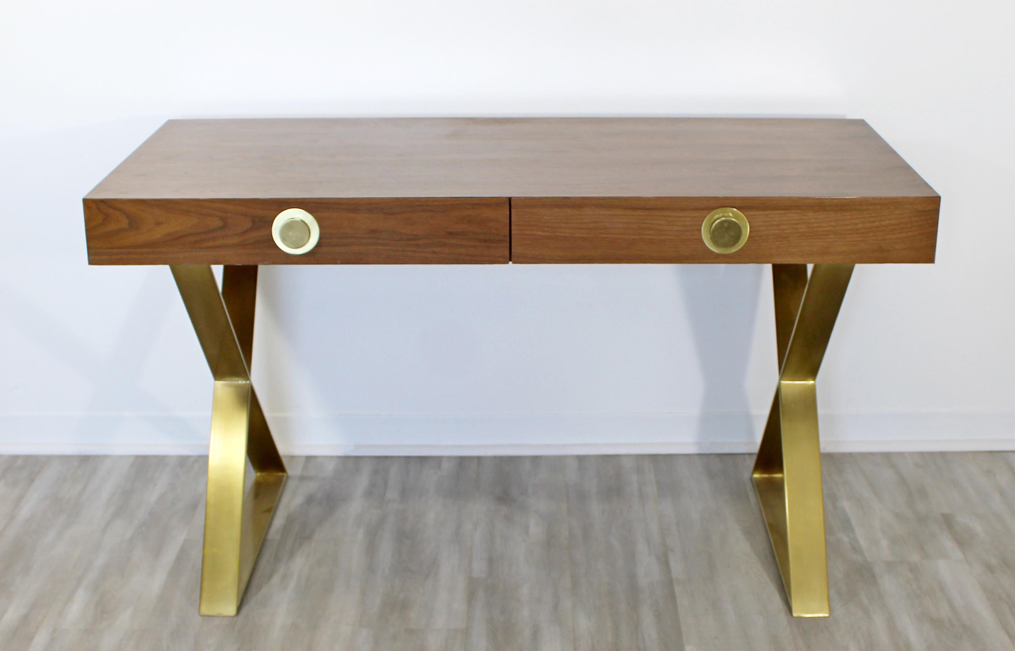 American Contemporary Modern Adler Channing Wood Laminate Brass X Base Campaign Desk