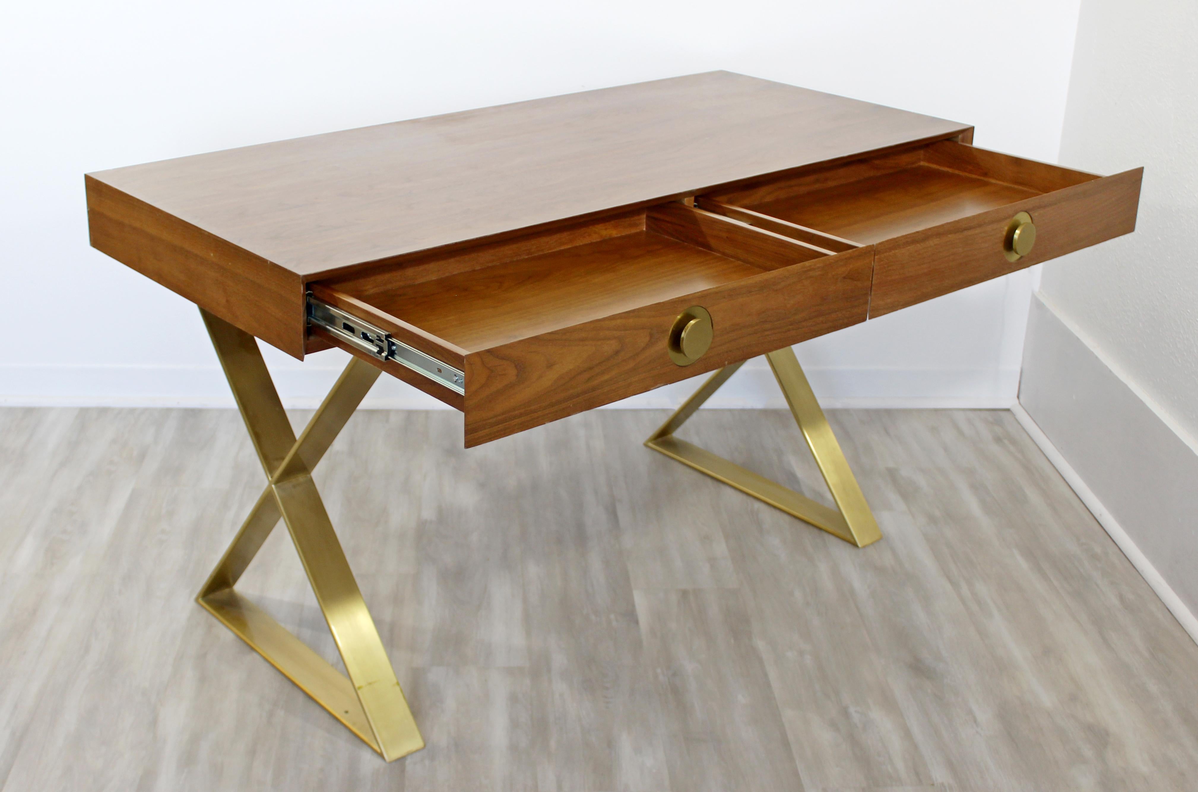 Contemporary Modern Adler Channing Wood Laminate Brass X Base Campaign Desk 2
