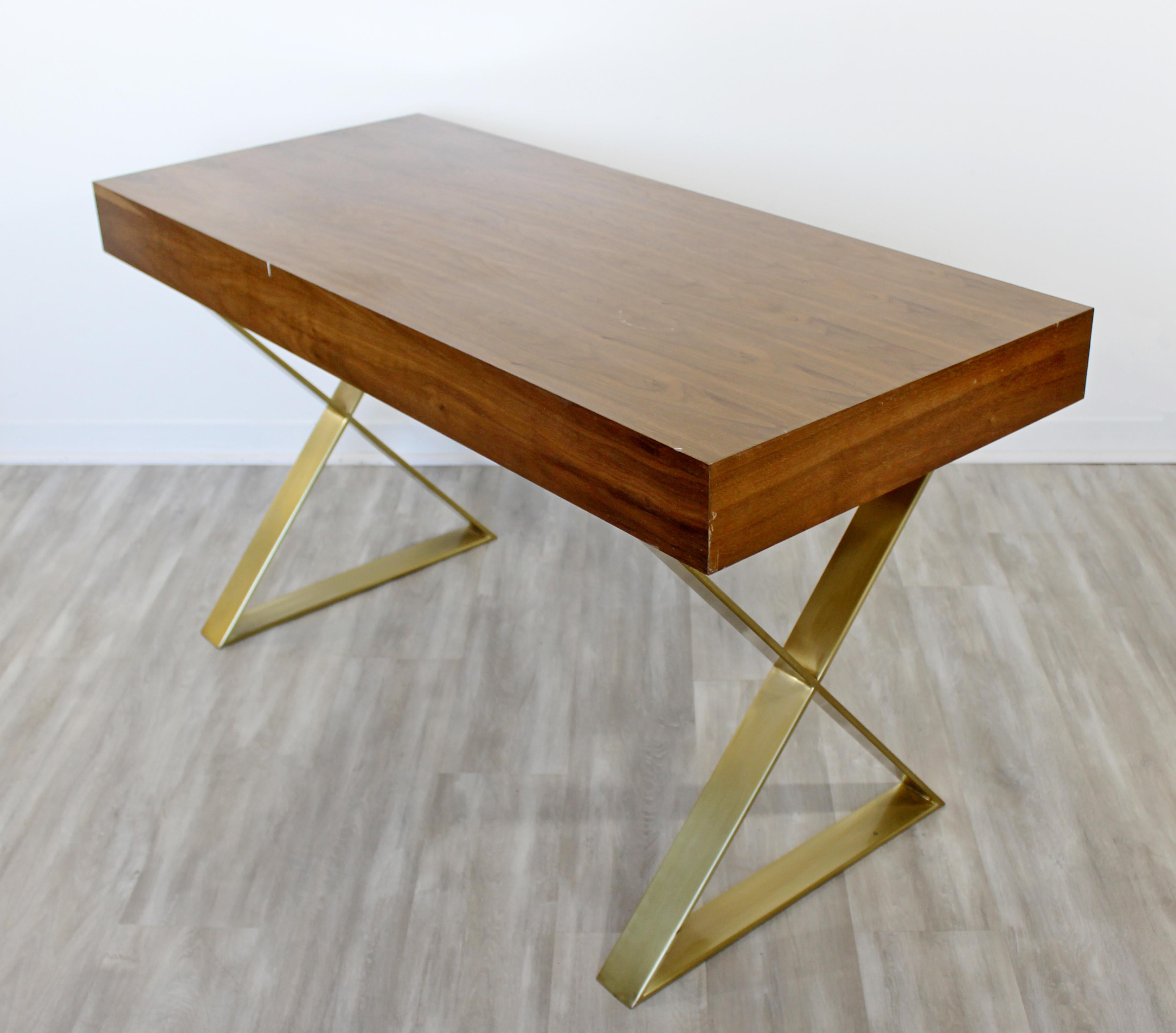 Contemporary Modern Adler Channing Wood Laminate Brass X Base Campaign Desk 4