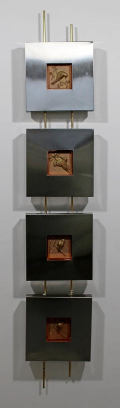 Zeitgenössische moderne Aluminium-Kupfer-Wandskulptur mit Vogelrelief, signiert Jere, 1990er Jahre