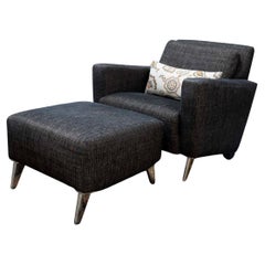 Contemporary Modern Angelo Black Chair and Ottoman with Chrome Legs DeAurora