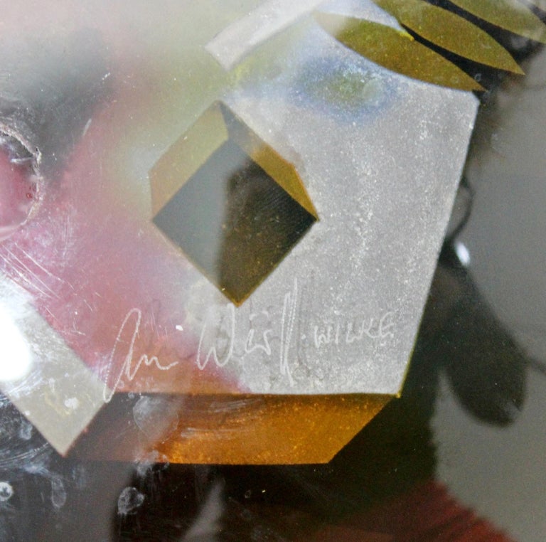 Contemporary Modern Ann Warff Wolff Signed Textured Art Glass Centerpiece Bowl 5
