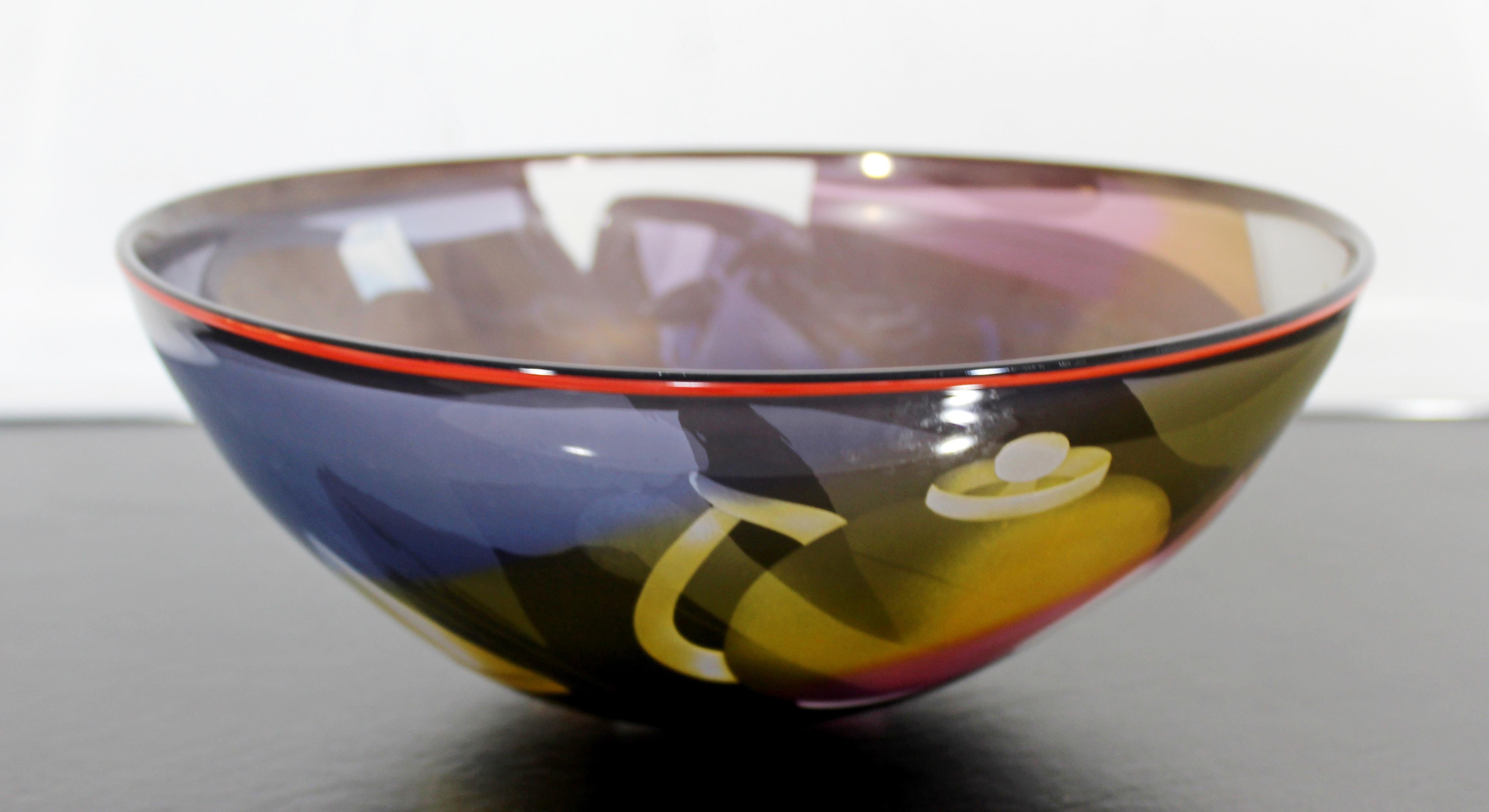 For your consideration is a gorgeous, textured glass art bowl or centerpiece, signed by Ann Warff/Wolff. In excellent condition. The dimensions are 12.5