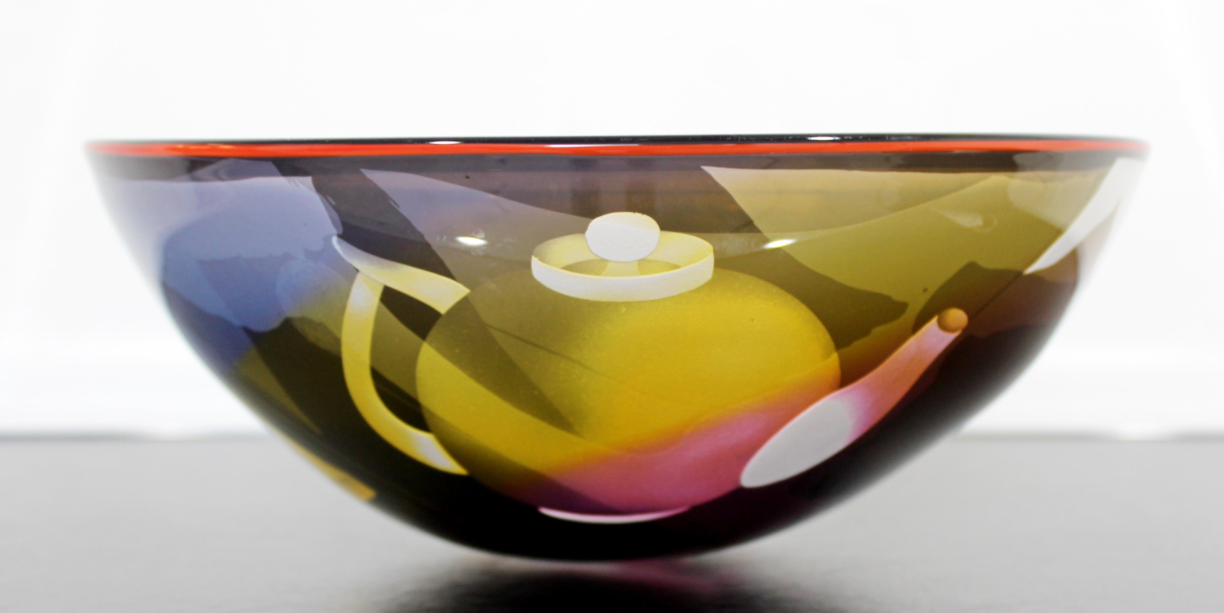 Contemporary Modern Ann Warff Wolff Signed Textured Art Glass Centerpiece Bowl In Good Condition In Keego Harbor, MI