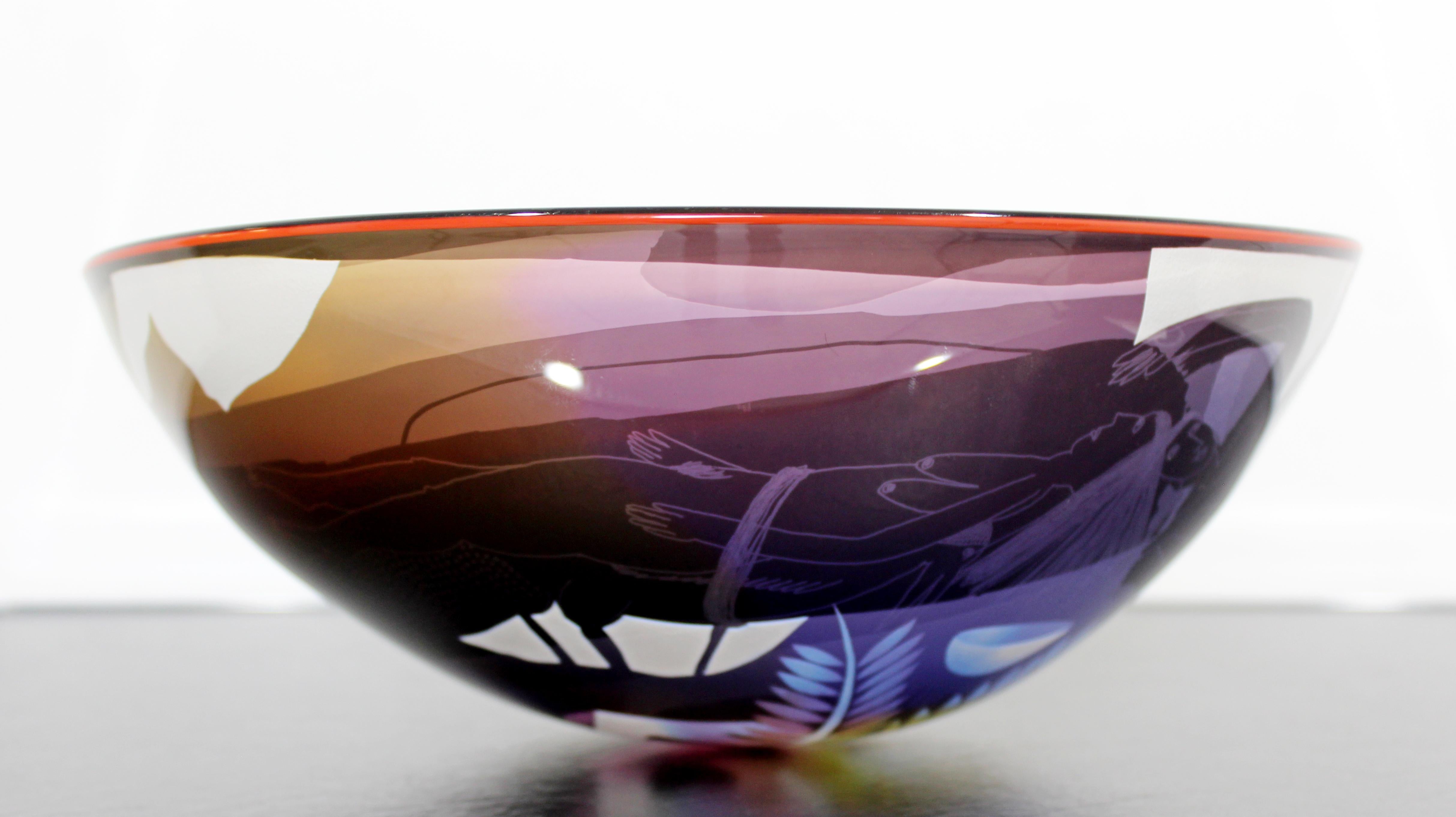 20th Century Contemporary Modern Ann Warff Wolff Signed Textured Art Glass Centerpiece Bowl