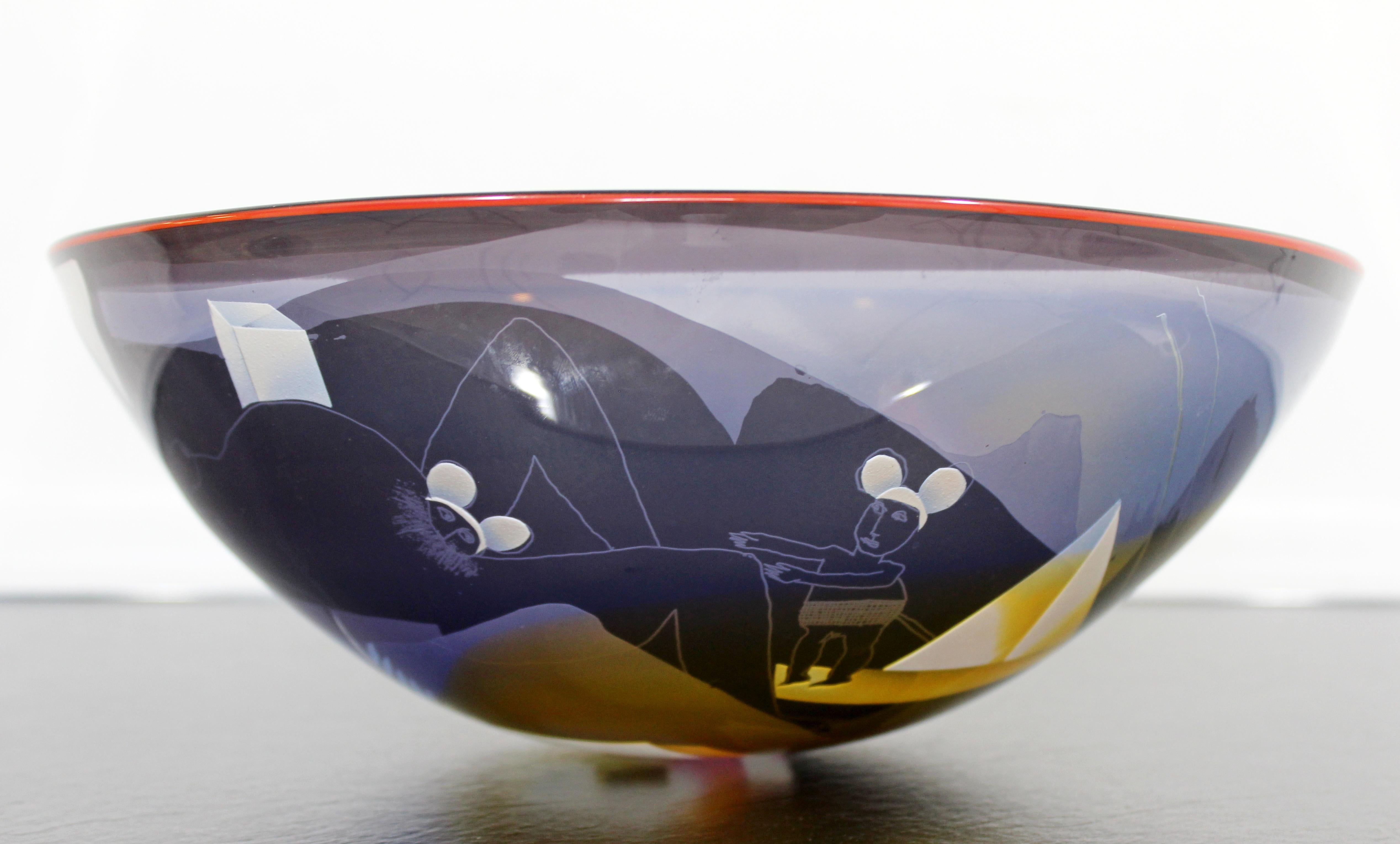Contemporary Modern Ann Warff Wolff Signed Textured Art Glass Centerpiece Bowl 1