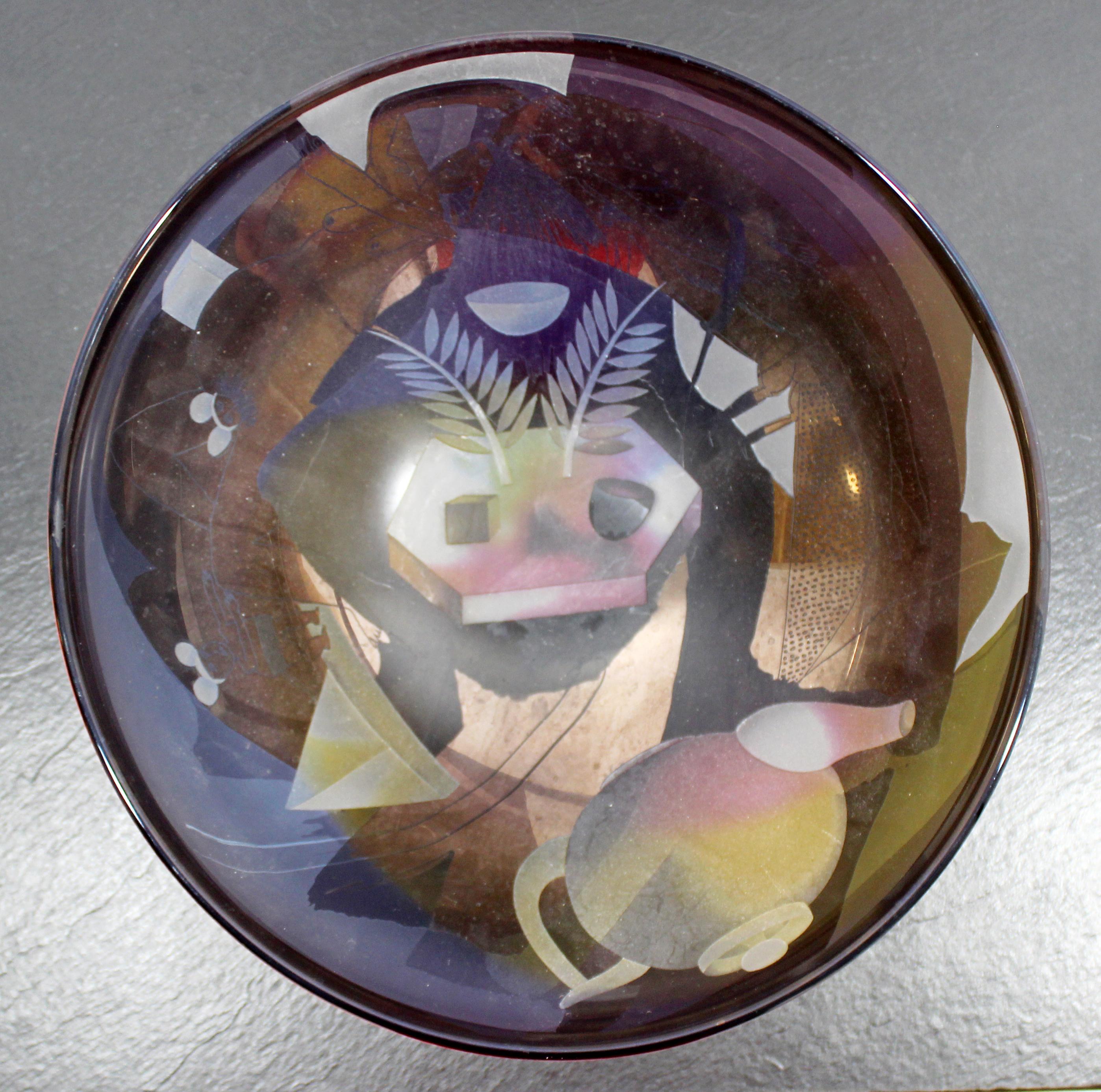 Contemporary Modern Ann Warff Wolff Signed Textured Art Glass Centerpiece Bowl 3