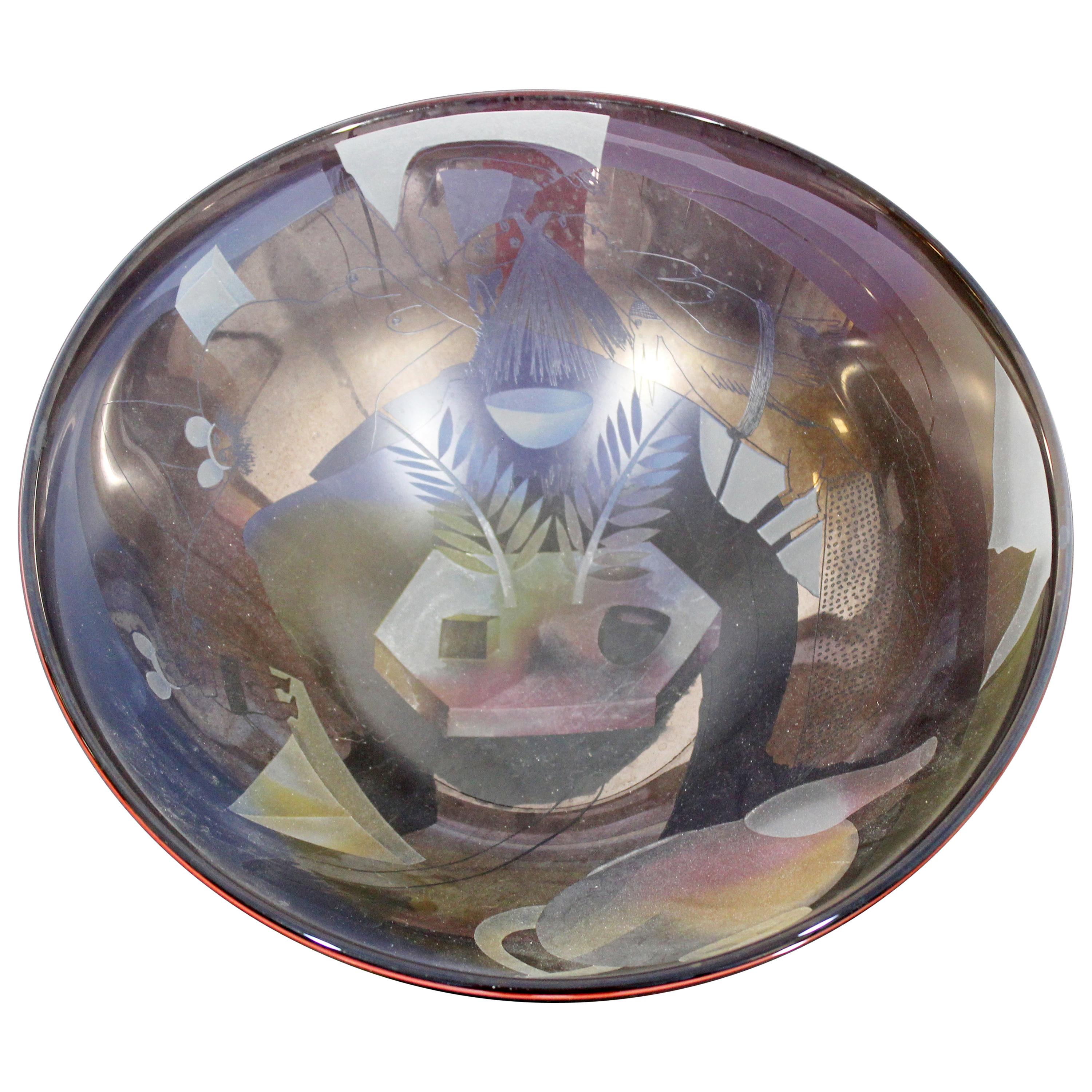 Contemporary Modern Ann Warff Wolff Signed Textured Art Glass Centerpiece Bowl