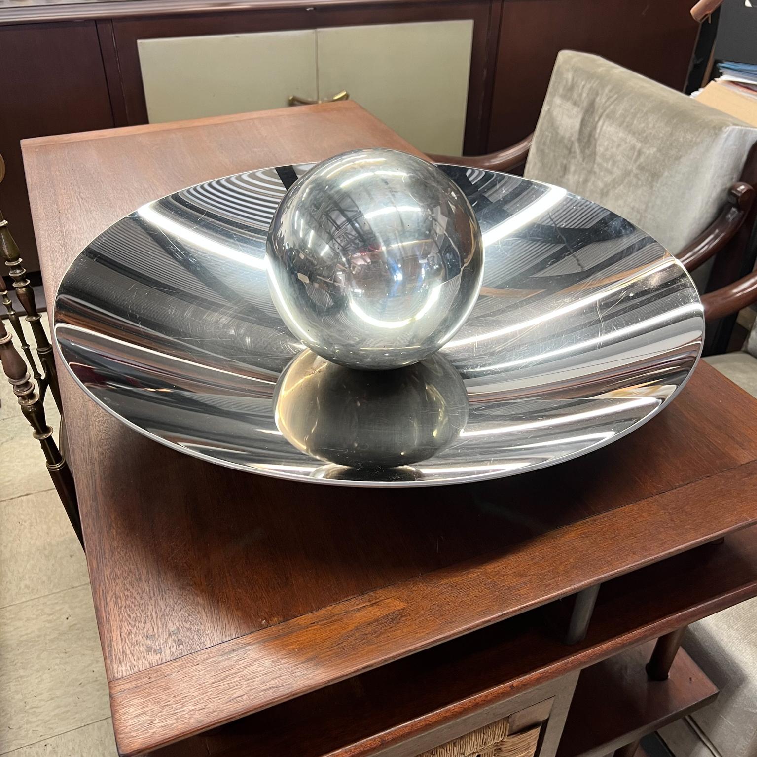 Contemporary Modern Art Chrome Plated Bronze Dish with Center Steel Sphere For Sale 9