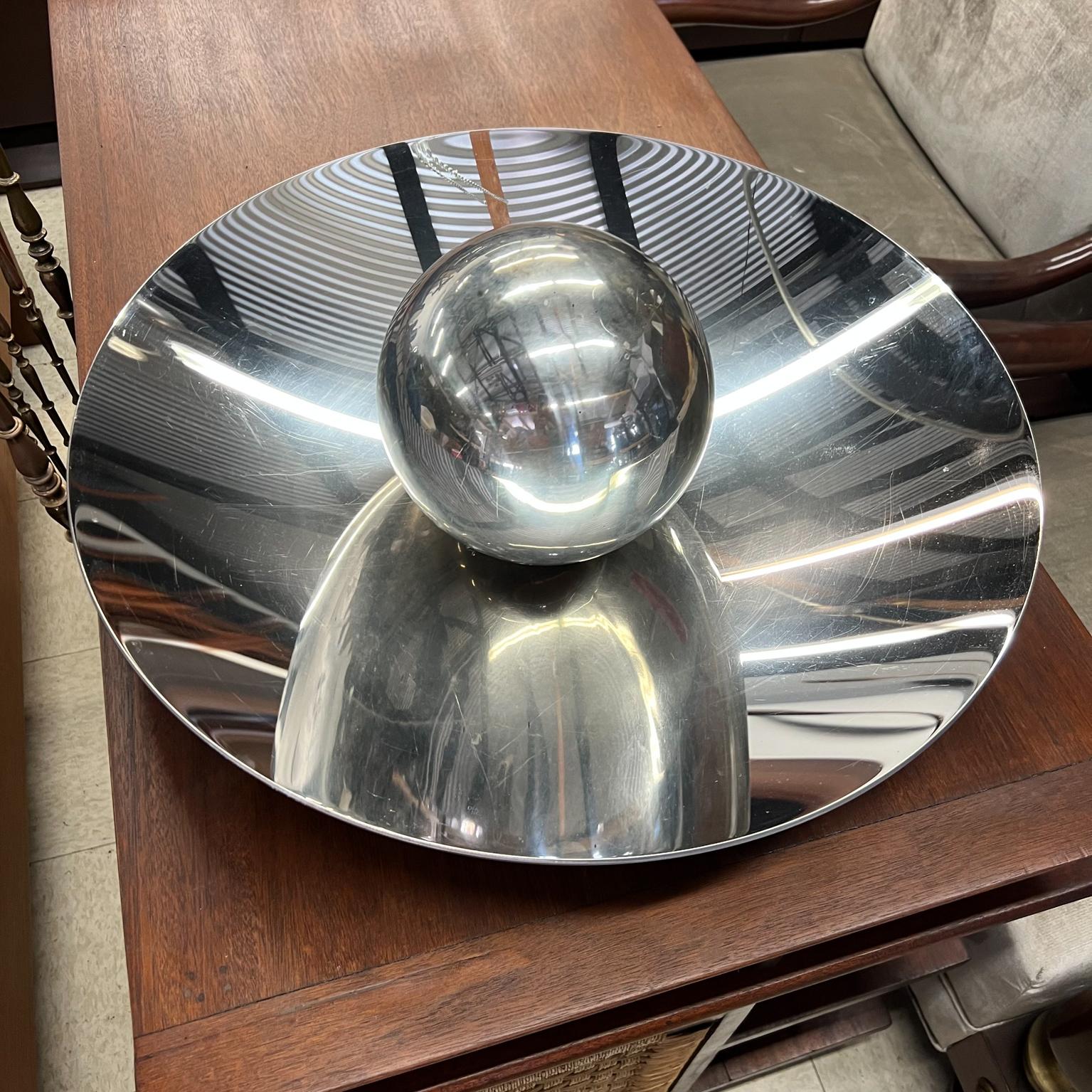 Contemporary Modern Art Chrome Plated Bronze Dish with Center Steel Sphere For Sale 10