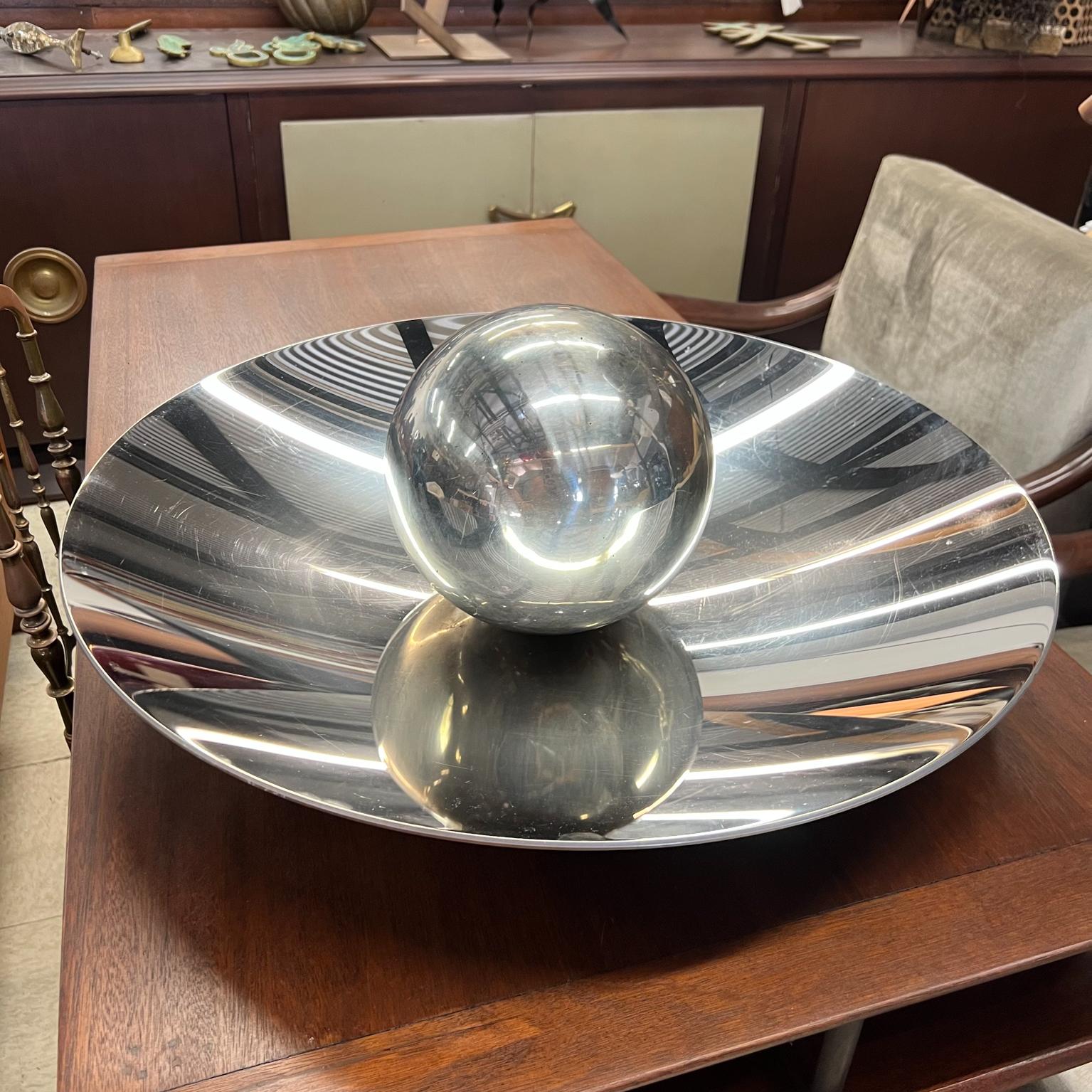 Contemporary Modern Art Chrome Plated Bronze Dish with Center Steel Sphere For Sale 14
