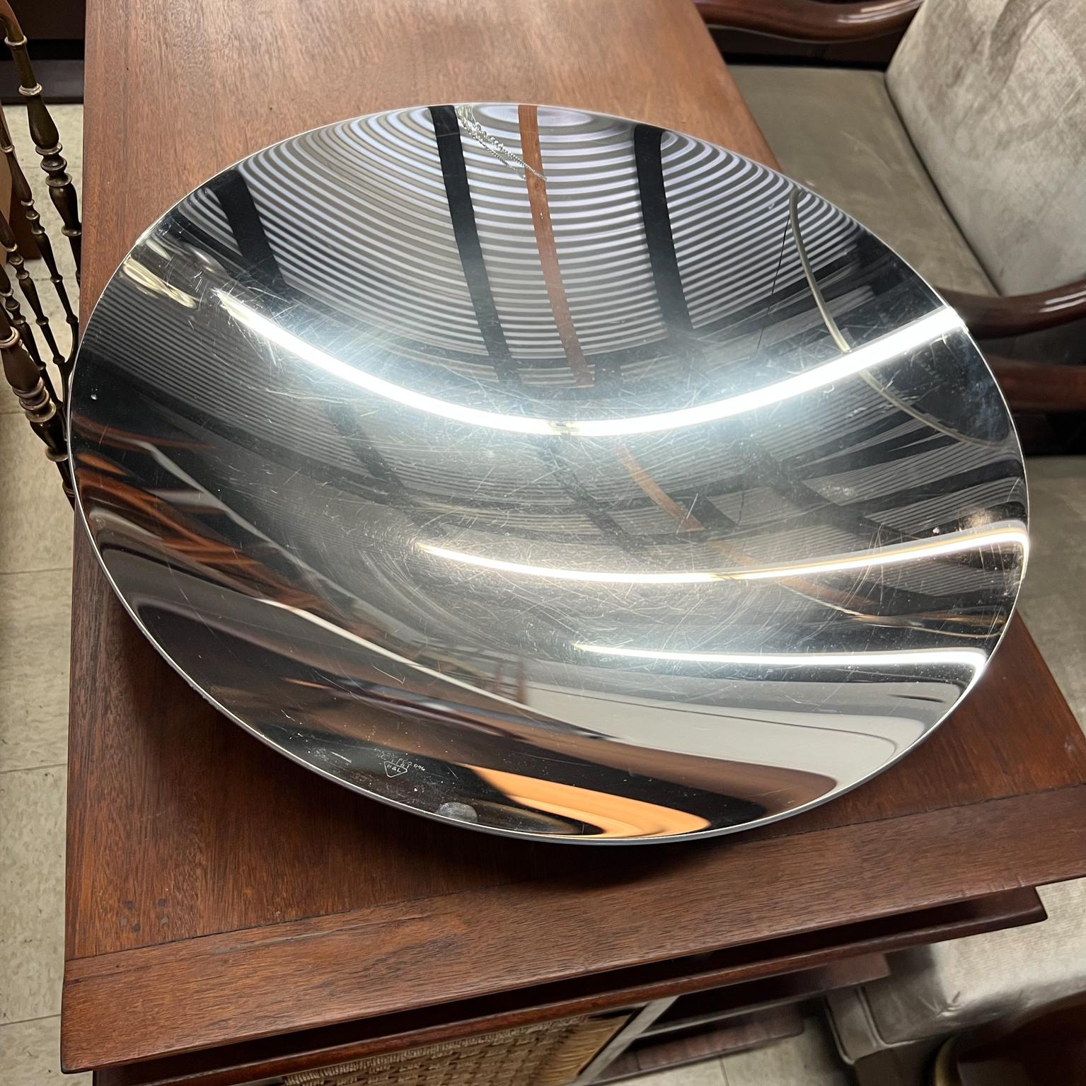 Contemporary Modern Art Chrome Plated Bronze Dish with Center Steel Sphere In Good Condition For Sale In Chula Vista, CA